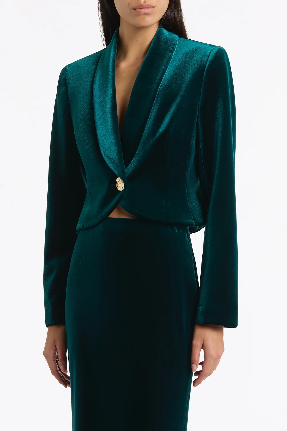 HUNTER GREEN VELVET CROPPED JACKET - Image 4