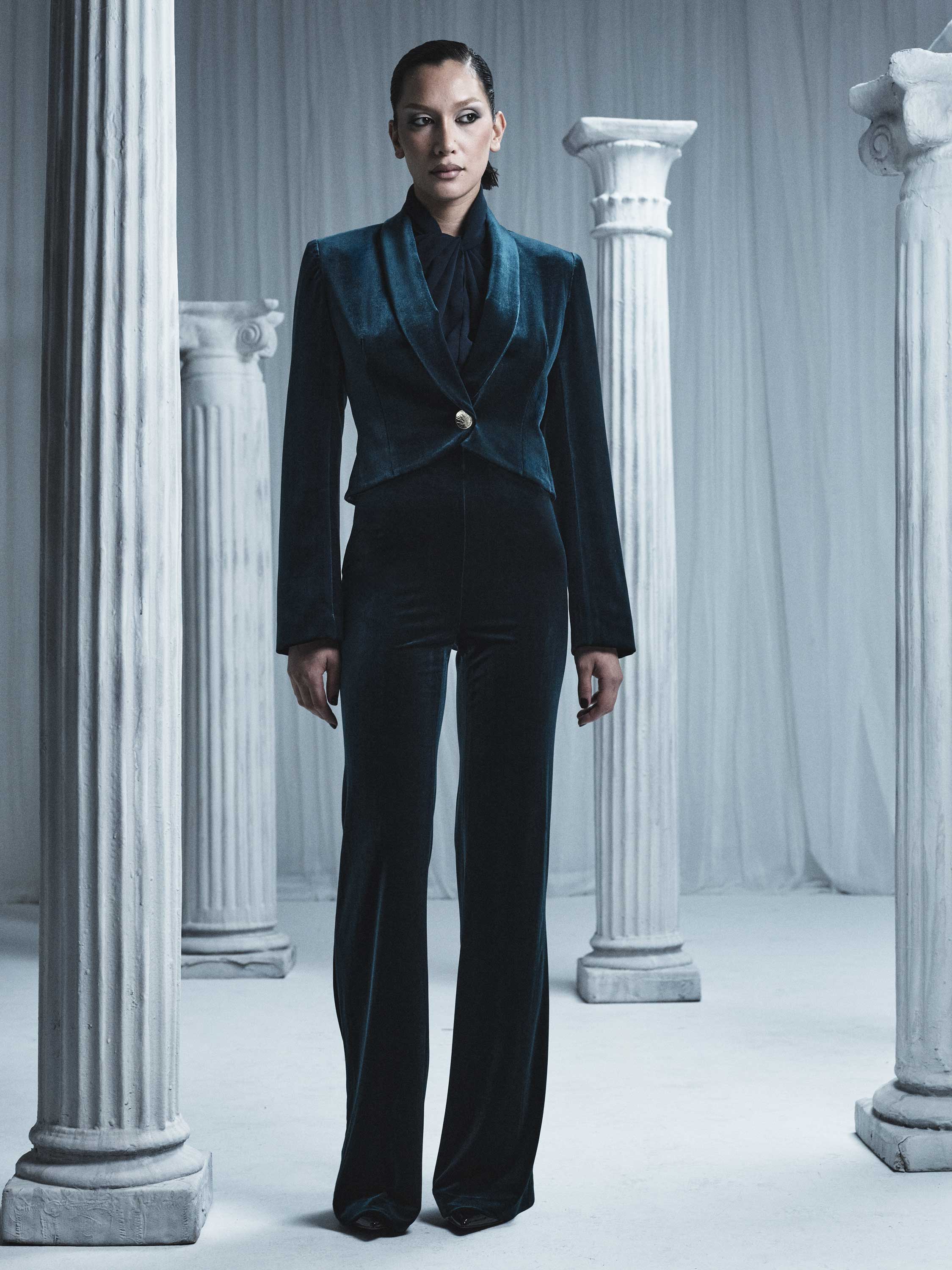 HUNTER GREEN VELVET CROPPED JACKET - Image 5
