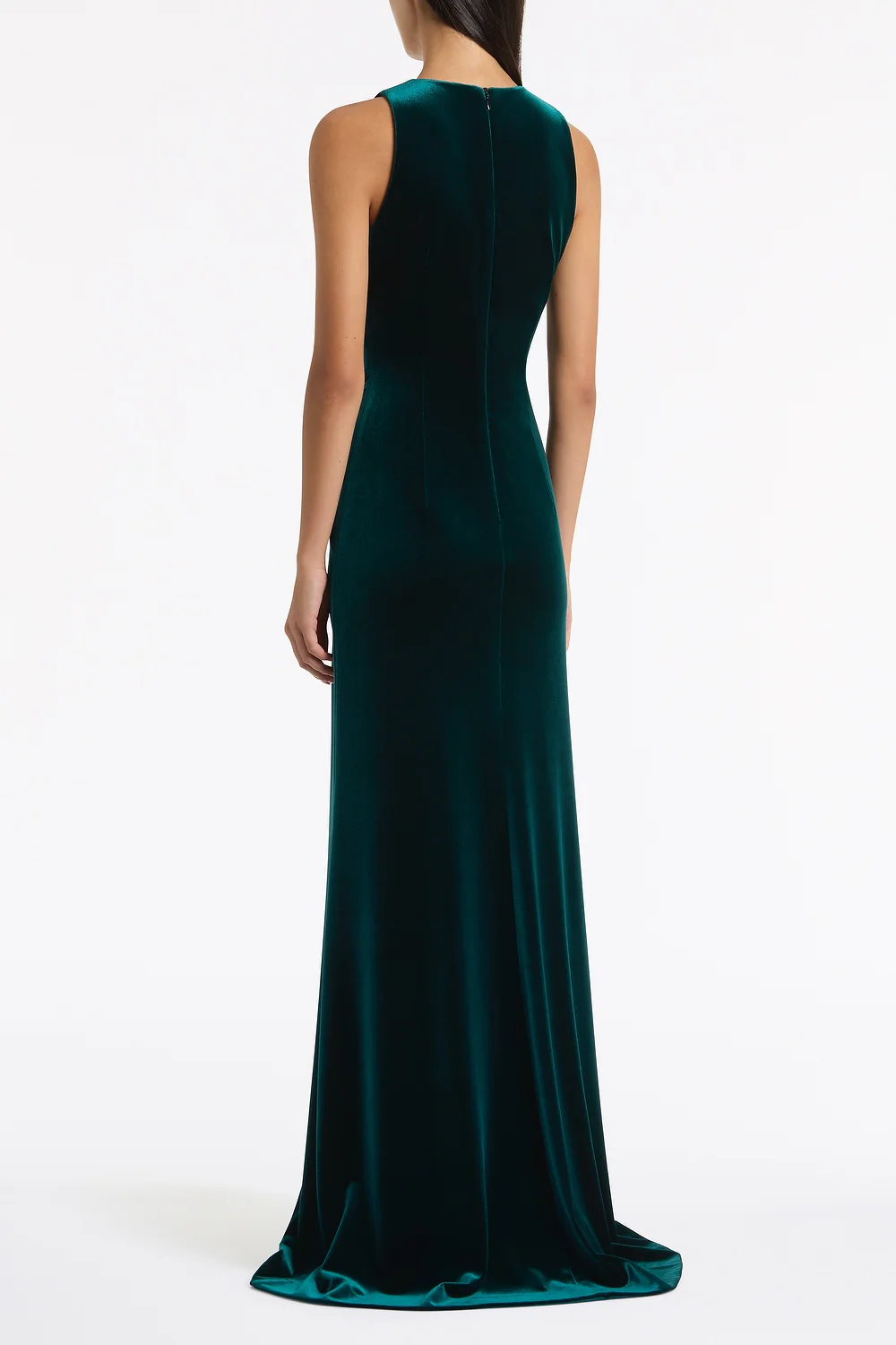 HUNTER GREEN VELVET GOLD DETAIL MAXI DRESS - Image 3
