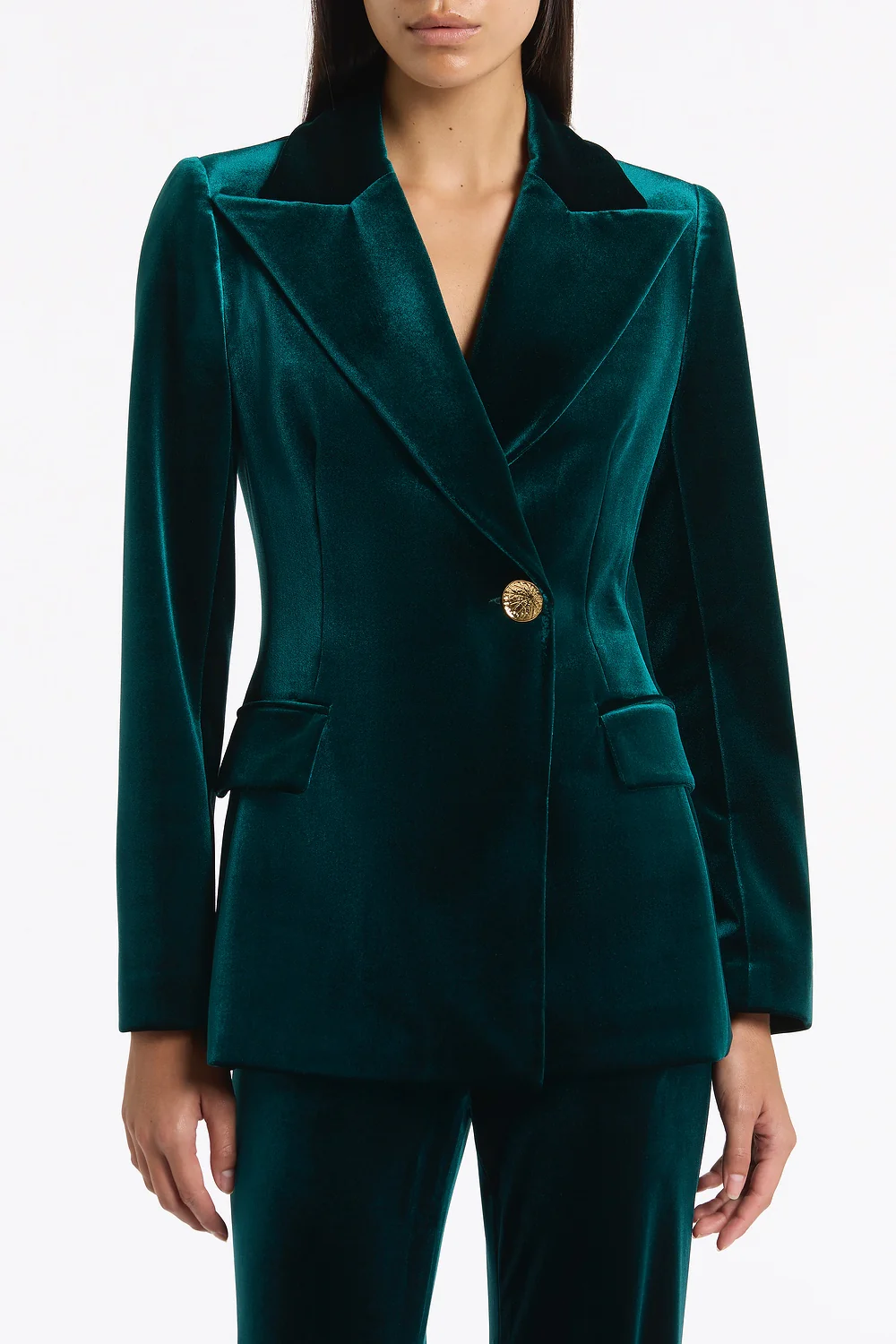 HUNTER GREEN VELVET LONGLINE JACKET - Image 4