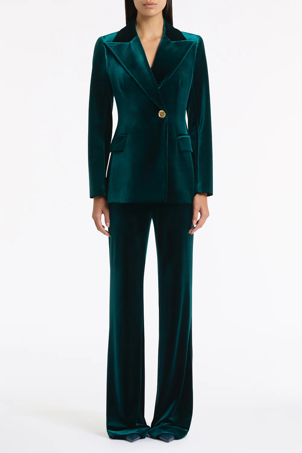 HUNTER GREEN VELVET WIDE LEG PANT - Image 4