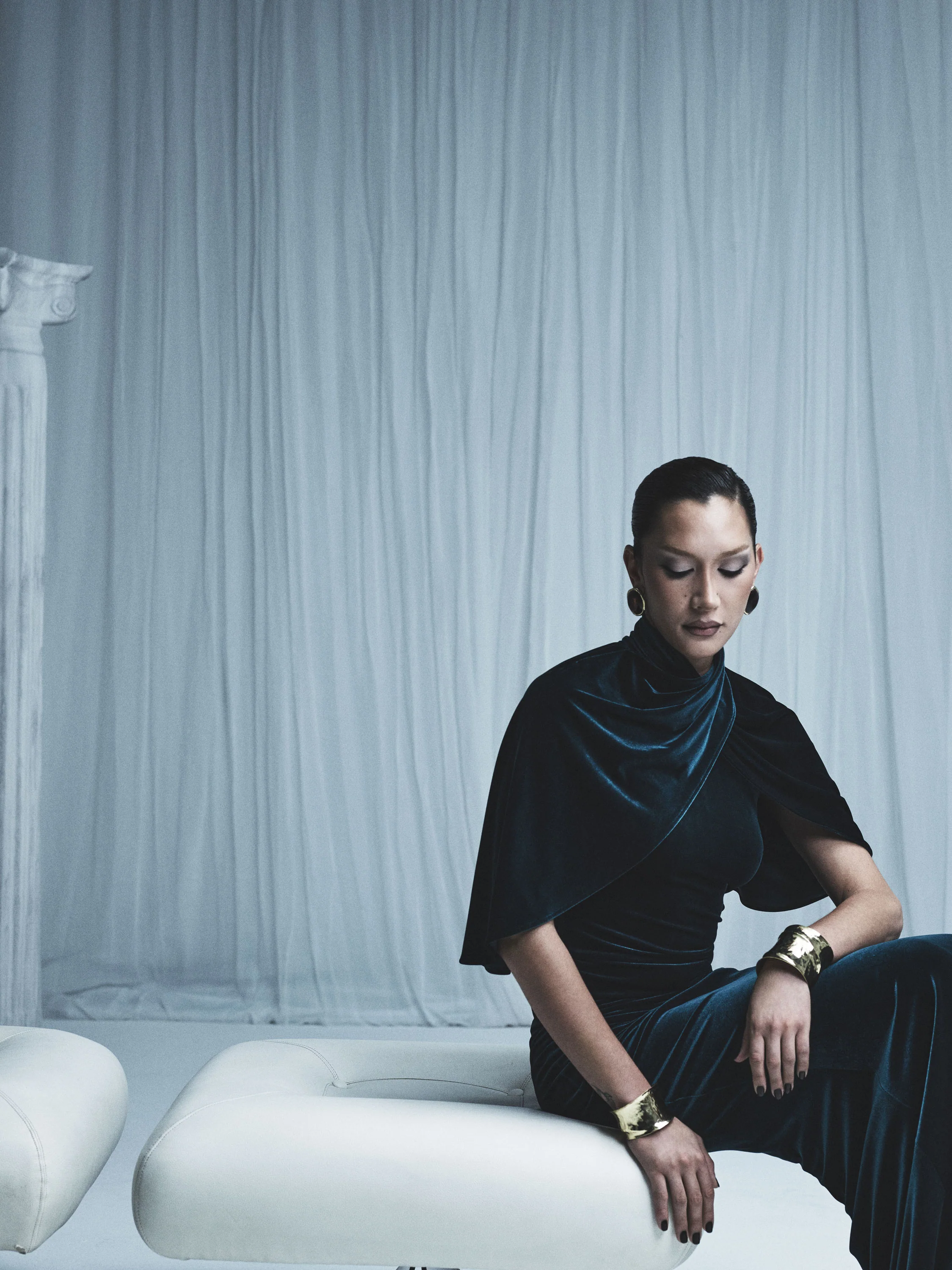 HUNTER GREEN VELVET WRAP NECK TOP - Image 5