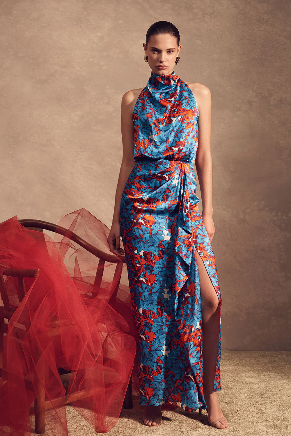 IMPASTO PRINT SILK CASCADE DRESS - Image 5