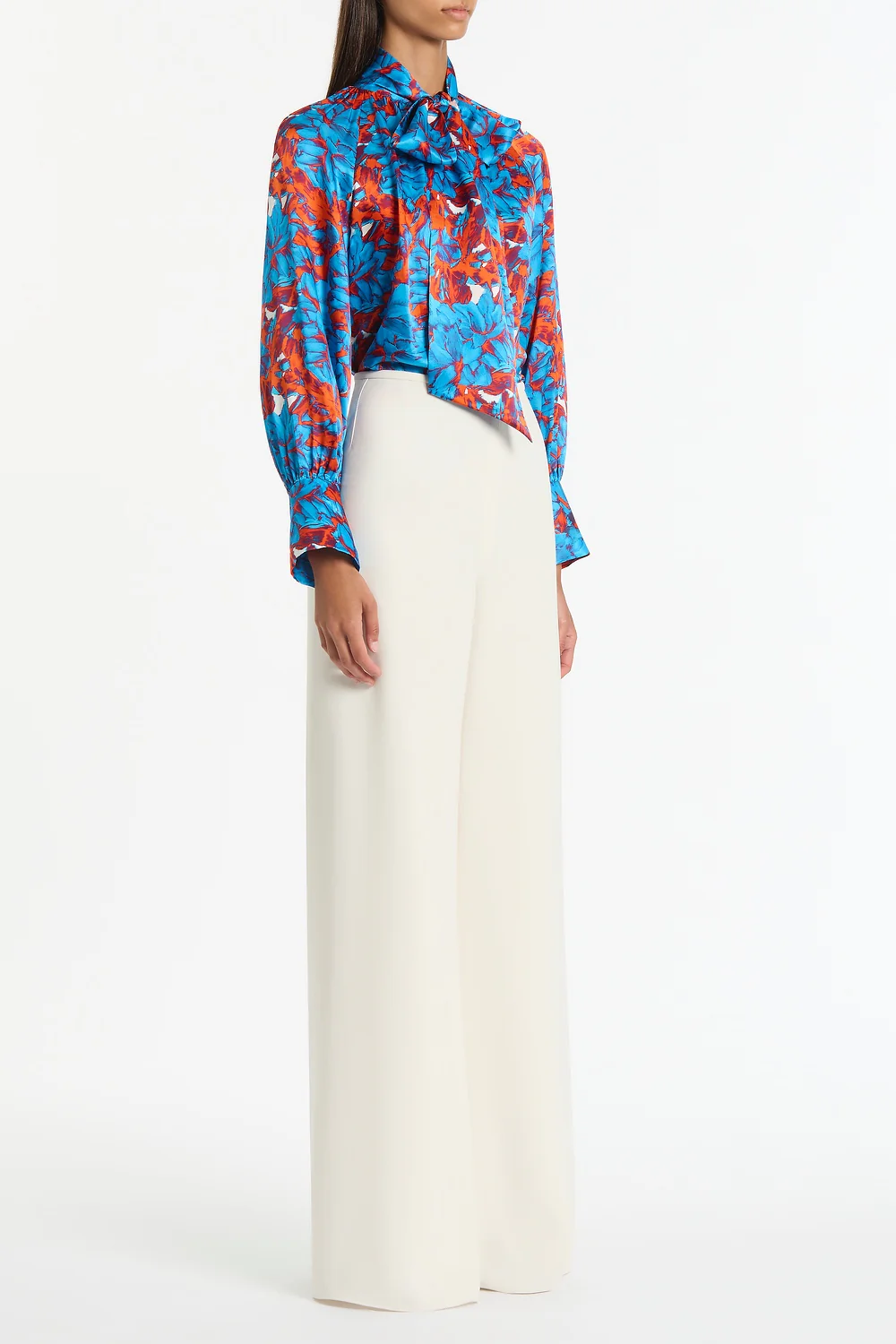IMPASTO PRINT SILK TIE NECK BLOUSE - Image 3