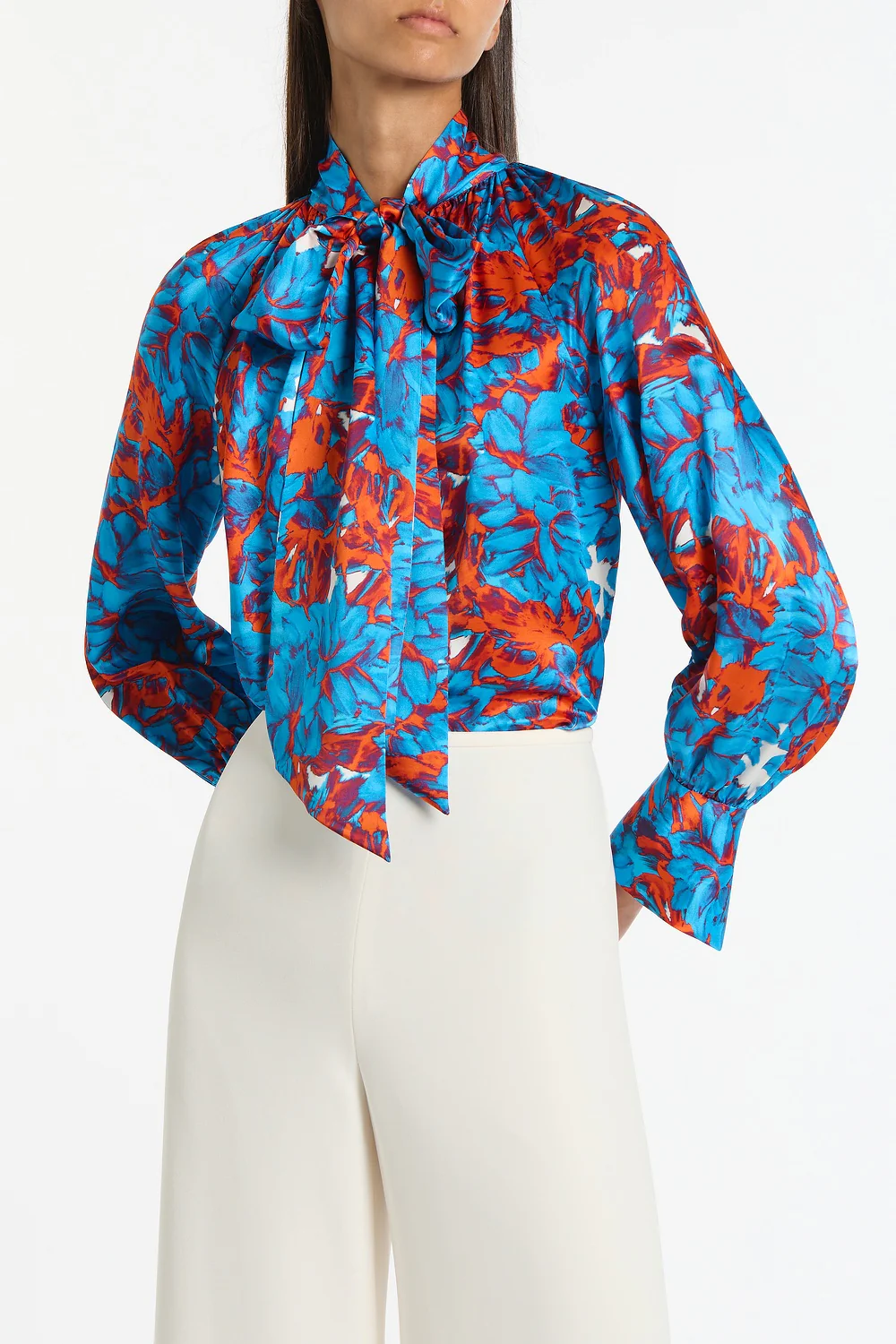 IMPASTO PRINT SILK TIE NECK BLOUSE - Image 4