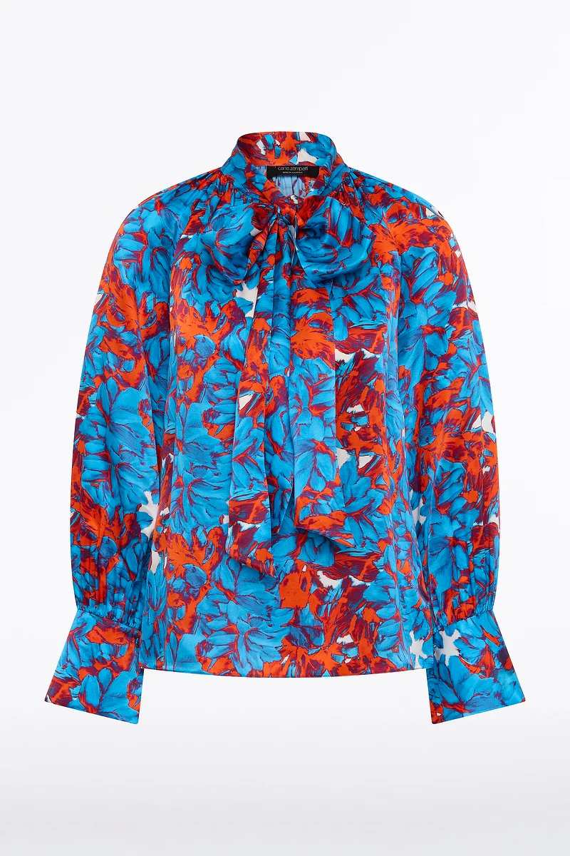 IMPASTO PRINT SILK TIE NECK BLOUSE - Image 6