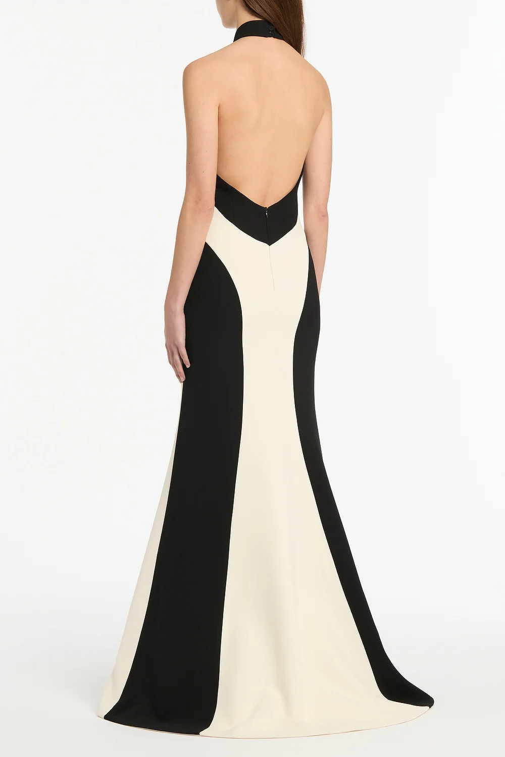 IVORY AND BLACK CREPE PANEL GOWN - Image 3