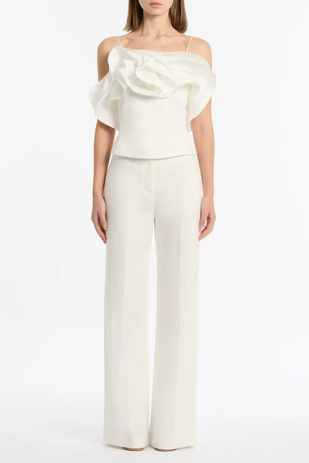 IVORY COTTON TAFFETA FLOWER TOP