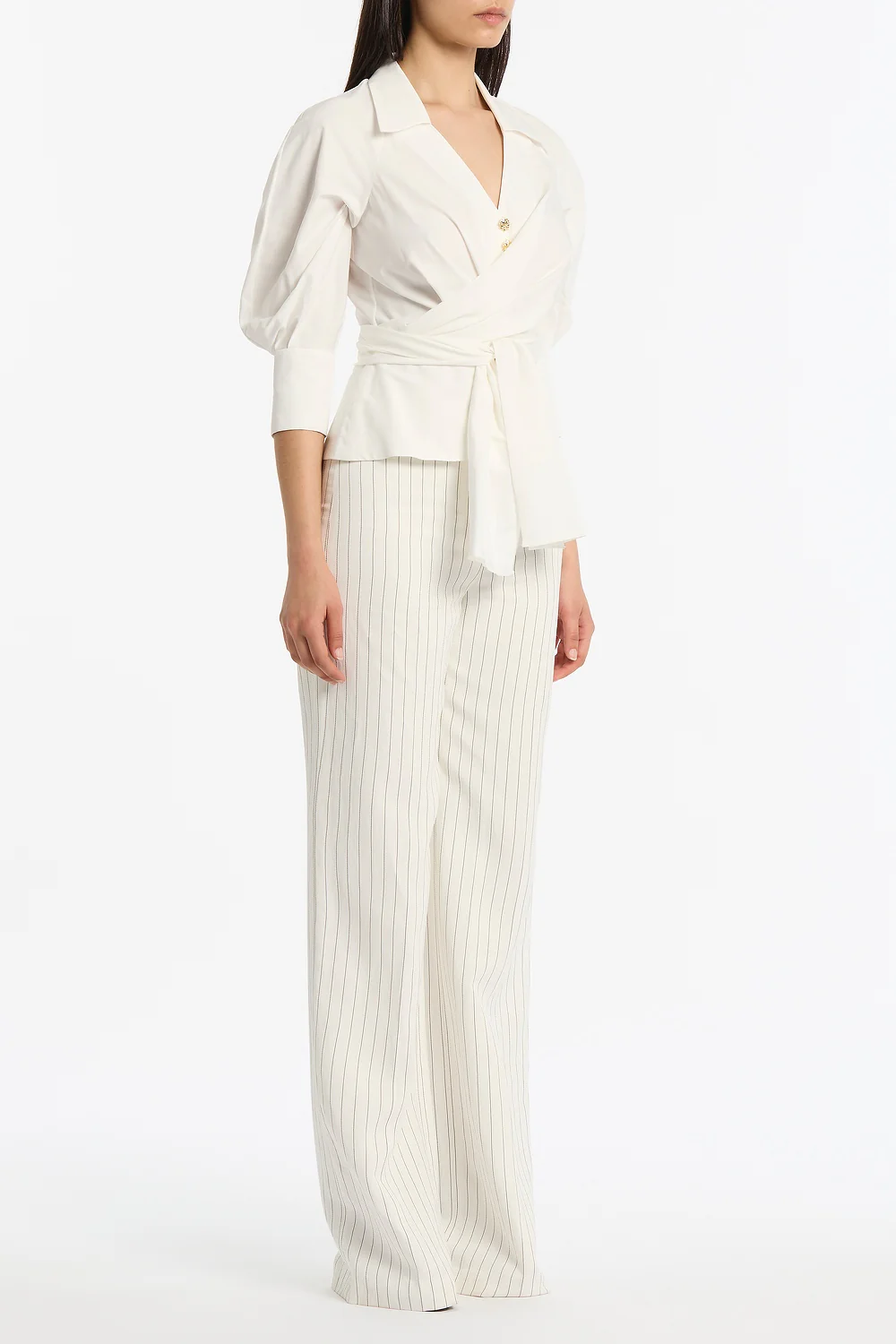IVORY COTTON TAFFETA WRAP TOP - Image 2