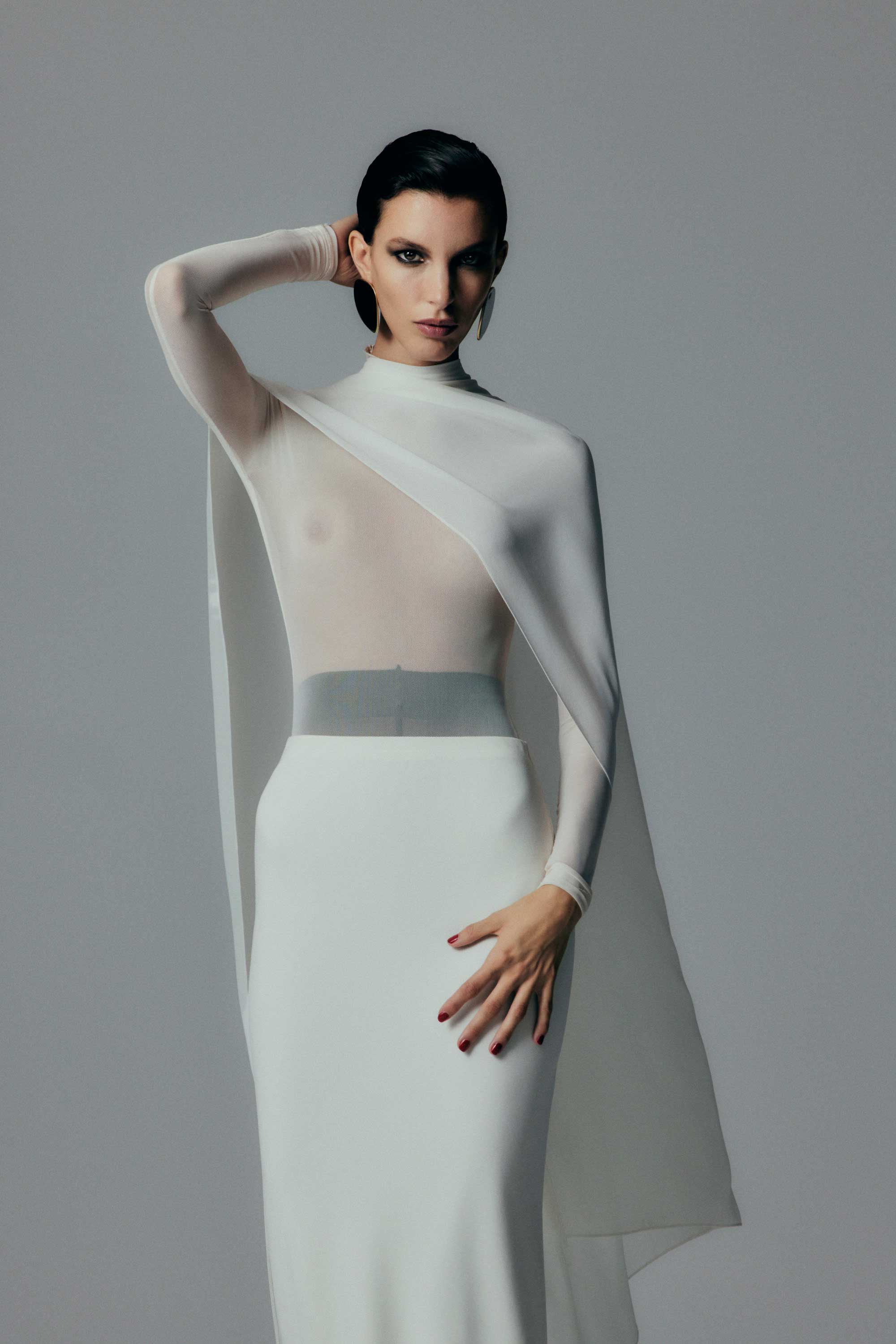 IVORY CREPE BIAS SKIRT - Image 5