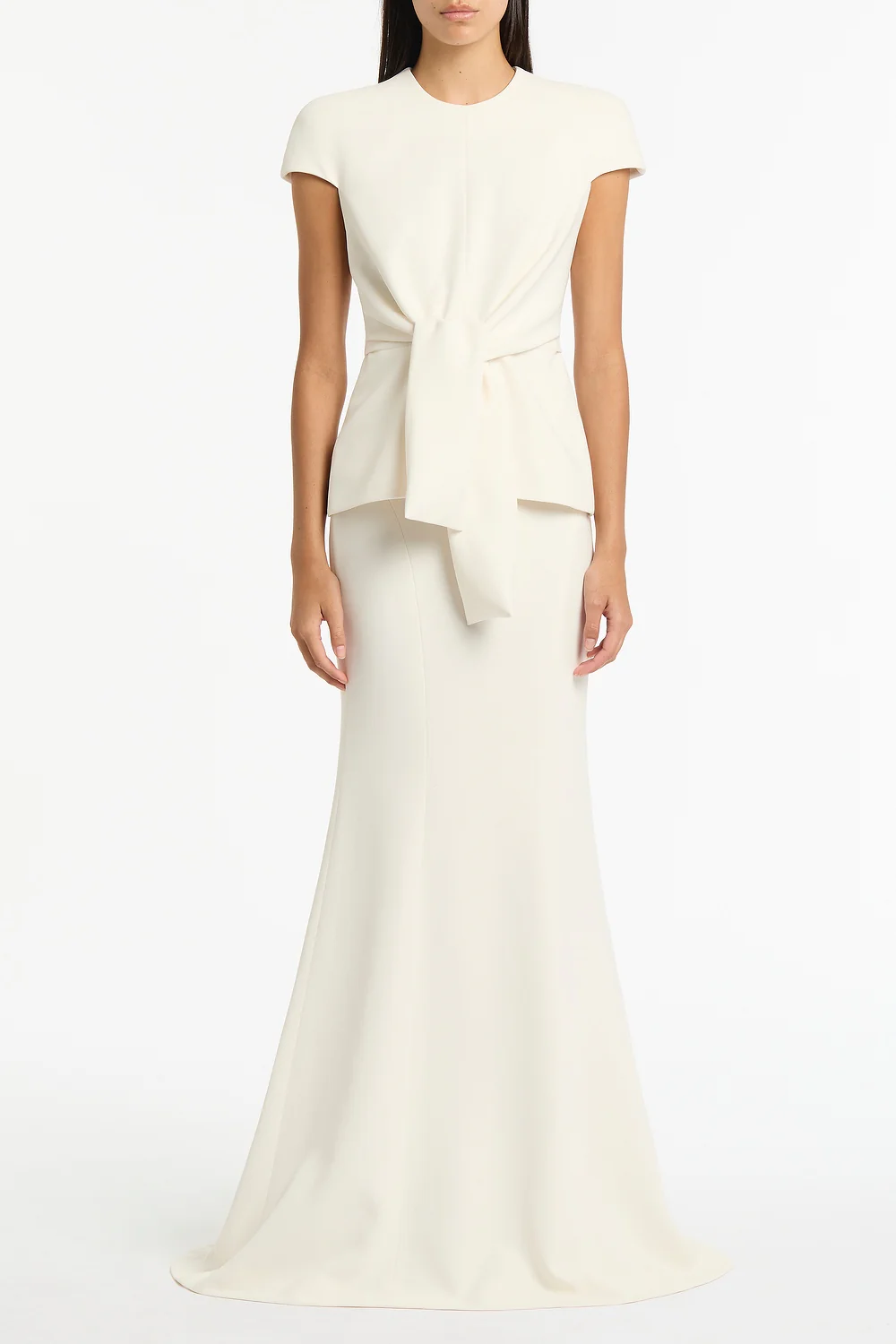 IVORY CREPE CAP SLEEVE TIE TOP