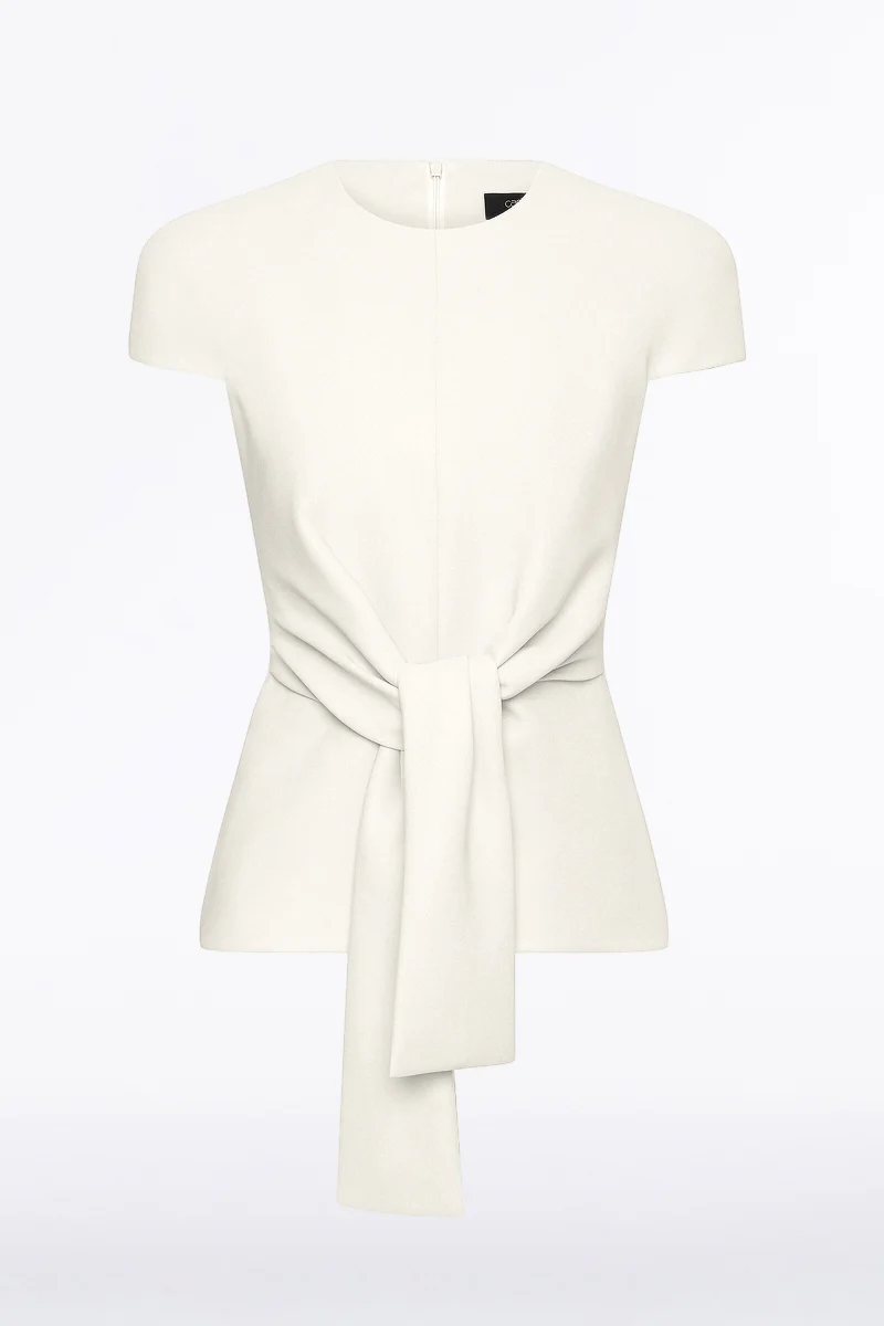 IVORY CREPE CAP SLEEVE TIE TOP - Image 5