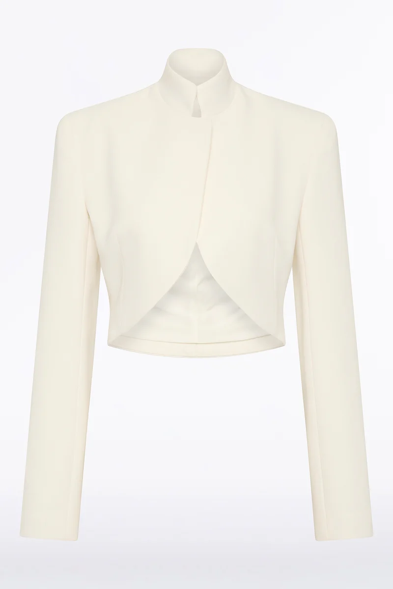 IVORY CREPE CROP JACKET - Image 7