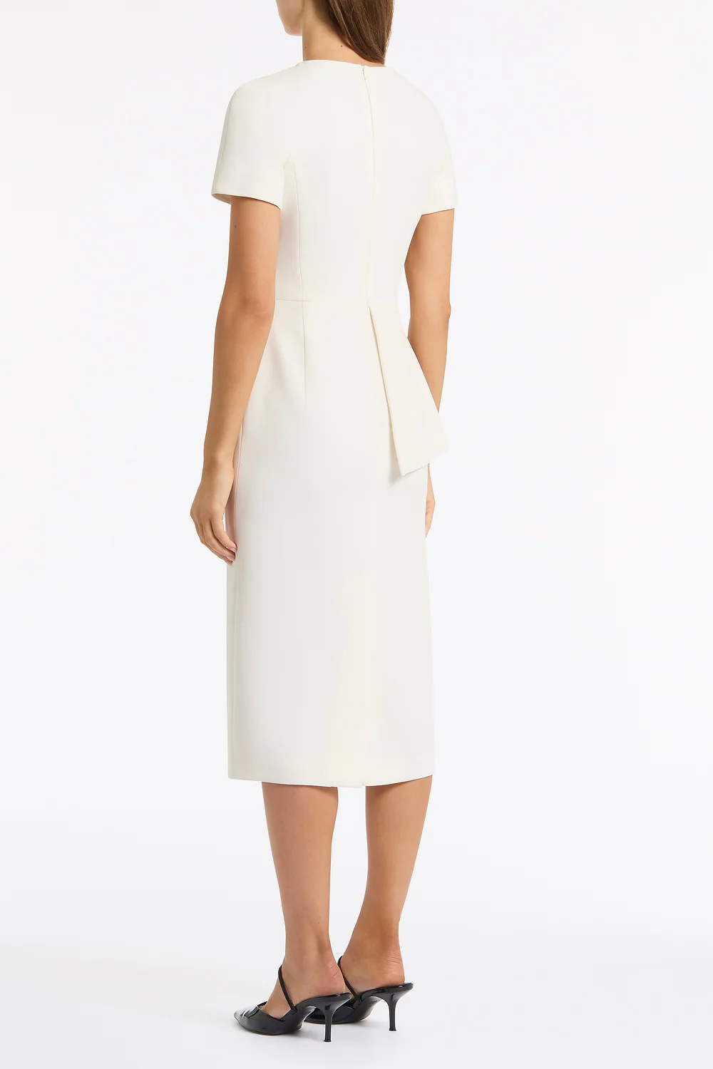 IVORY CREPE DRAPE PEPLUM MIDI DRESS - Image 3