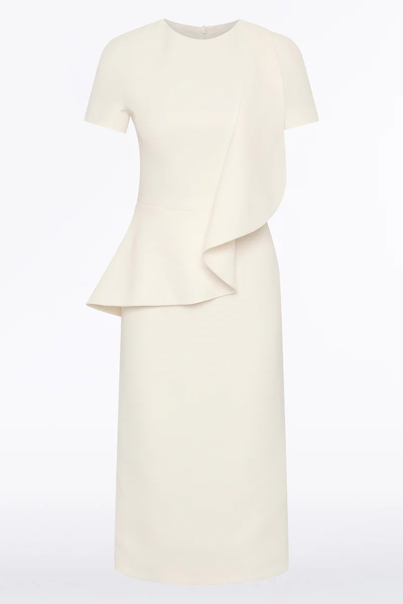 IVORY CREPE DRAPE PEPLUM MIDI DRESS - Image 5