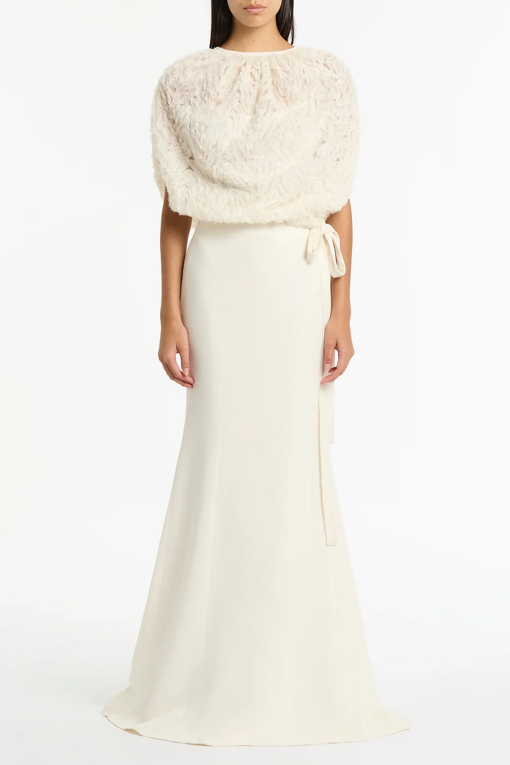 IVORY CREPE FISHTAIL MAXI SKIRT