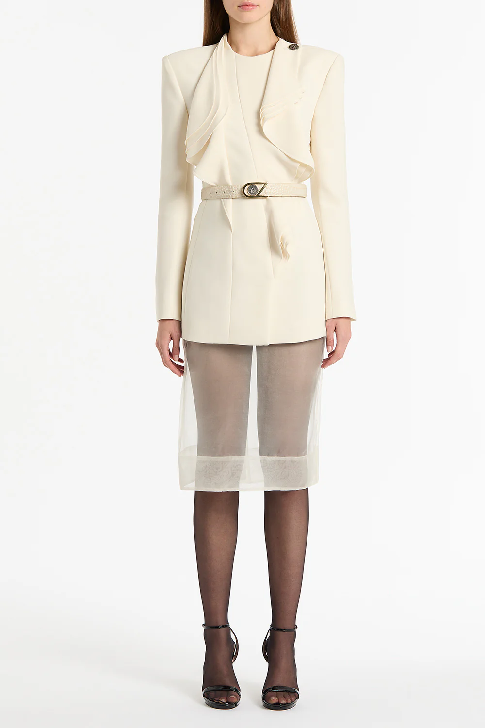 IVORY CREPE FLOUNCE BLAZER