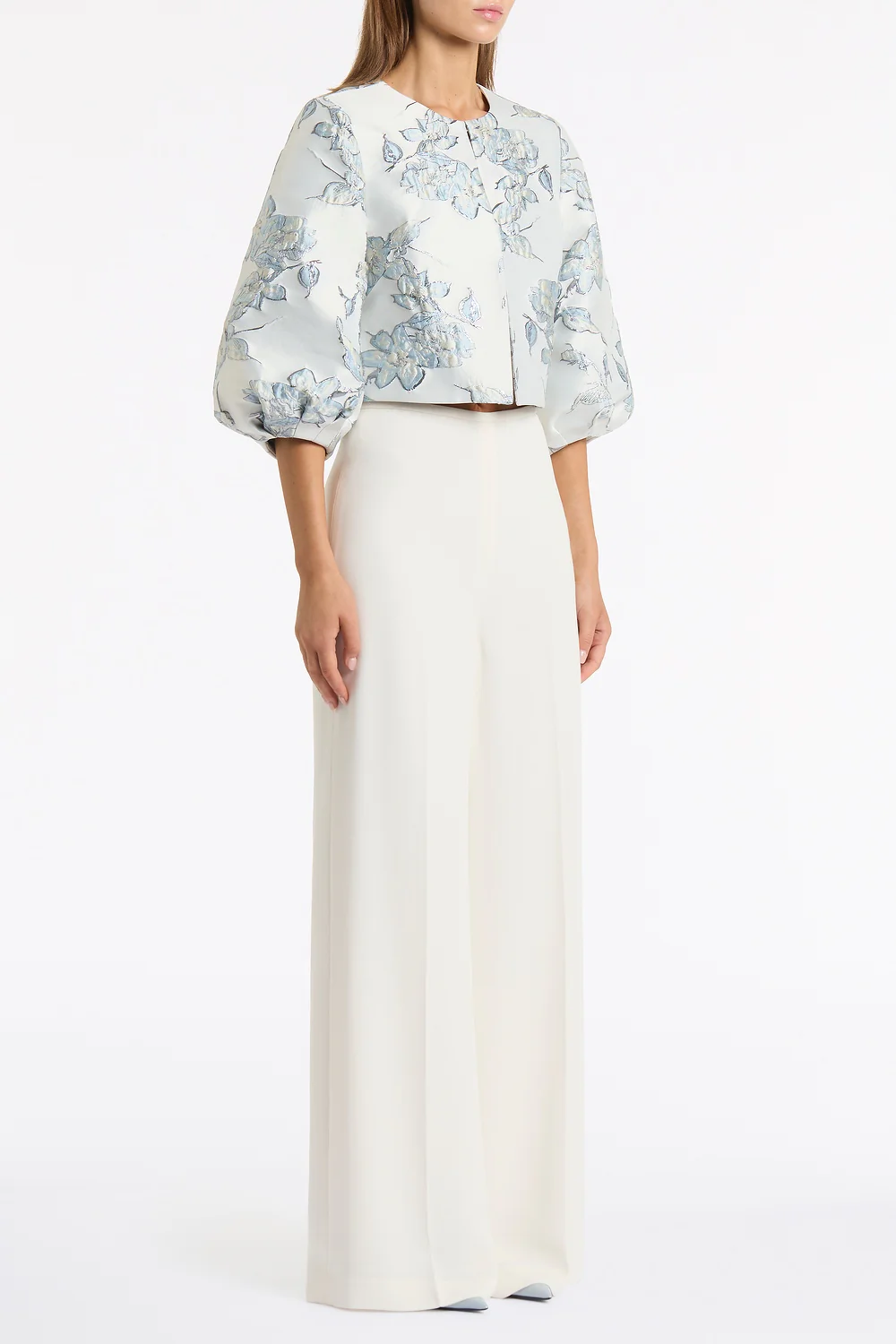 IVORY CREPE HIGH WAISTED WIDE LEG PANT - Image 2