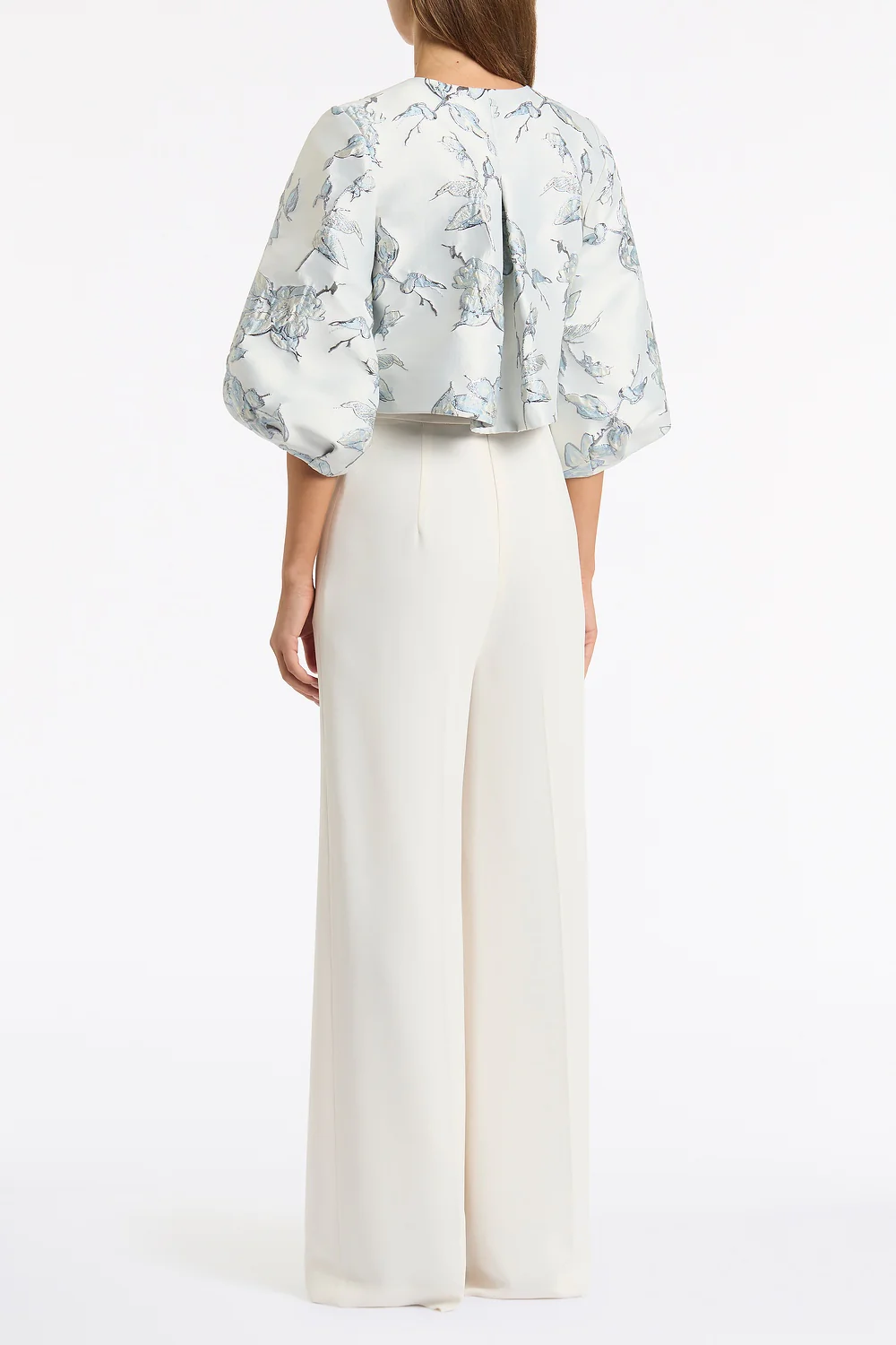 IVORY CREPE HIGH WAISTED WIDE LEG PANT - Image 3