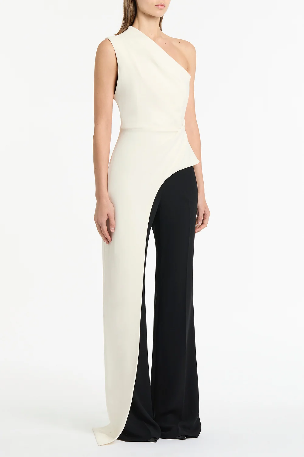 IVORY CREPE ONE SHOULDER LONGLINE TOP - Image 2
