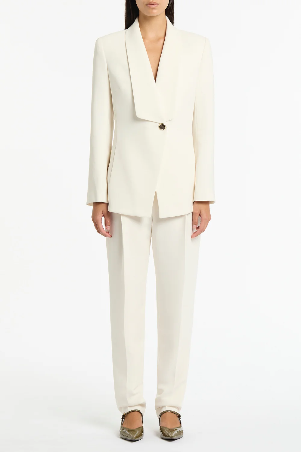 IVORY CREPE SHAWL COLLAR JACKET