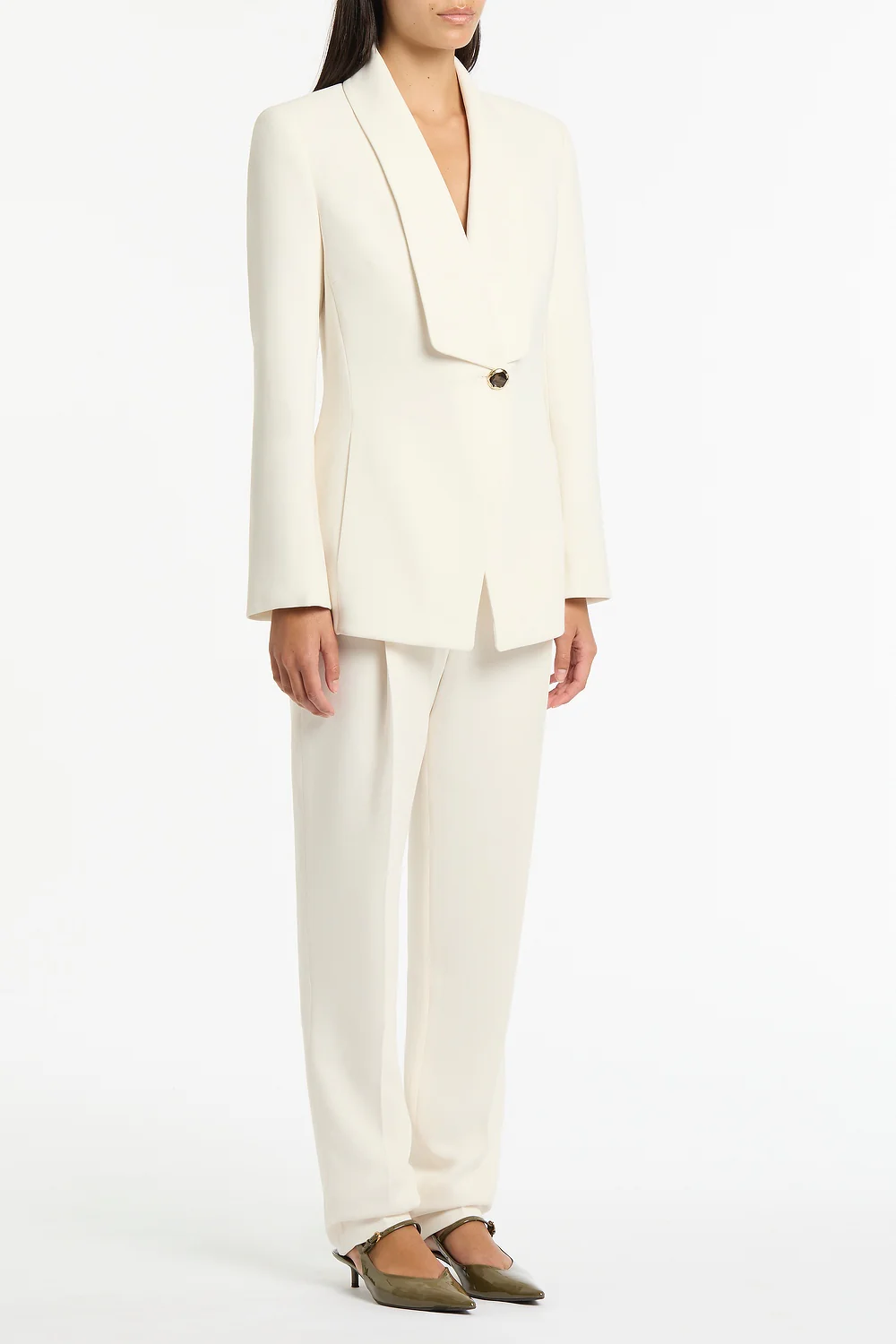 IVORY CREPE SHAWL COLLAR JACKET - Image 2