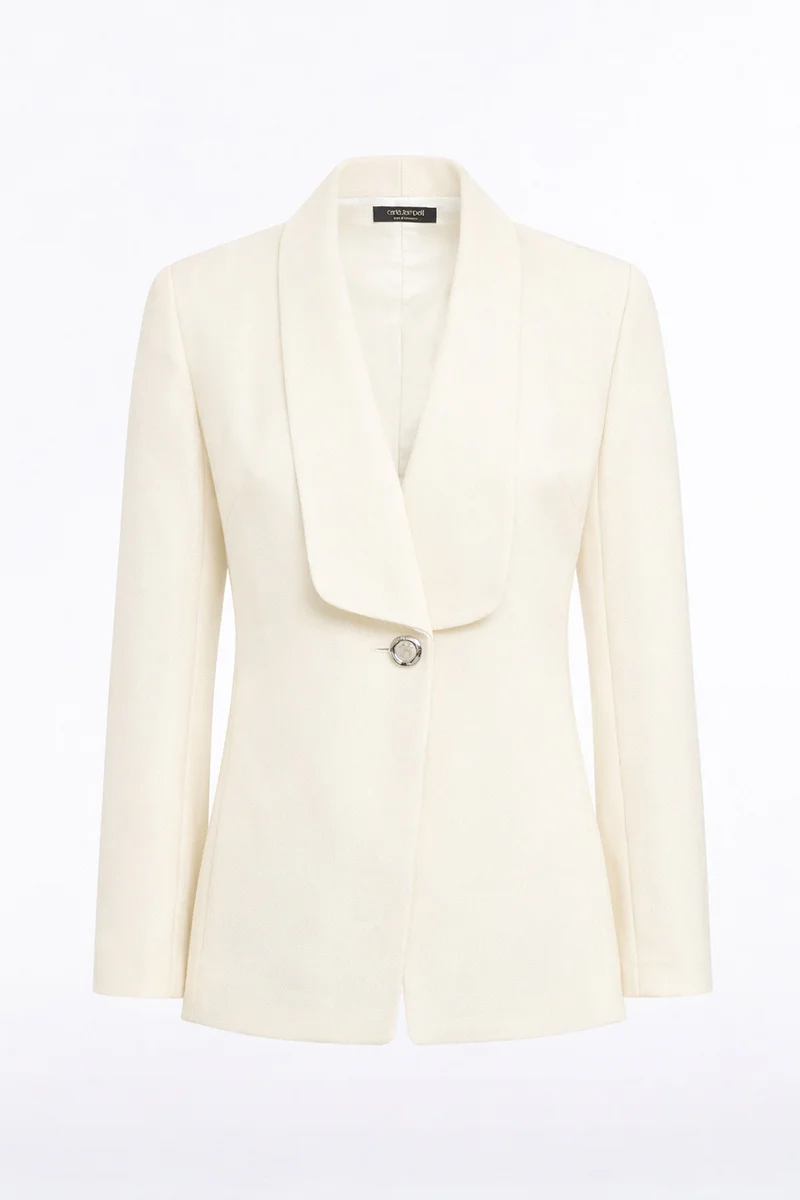 IVORY CREPE SHAWL COLLAR JACKET - Image 6