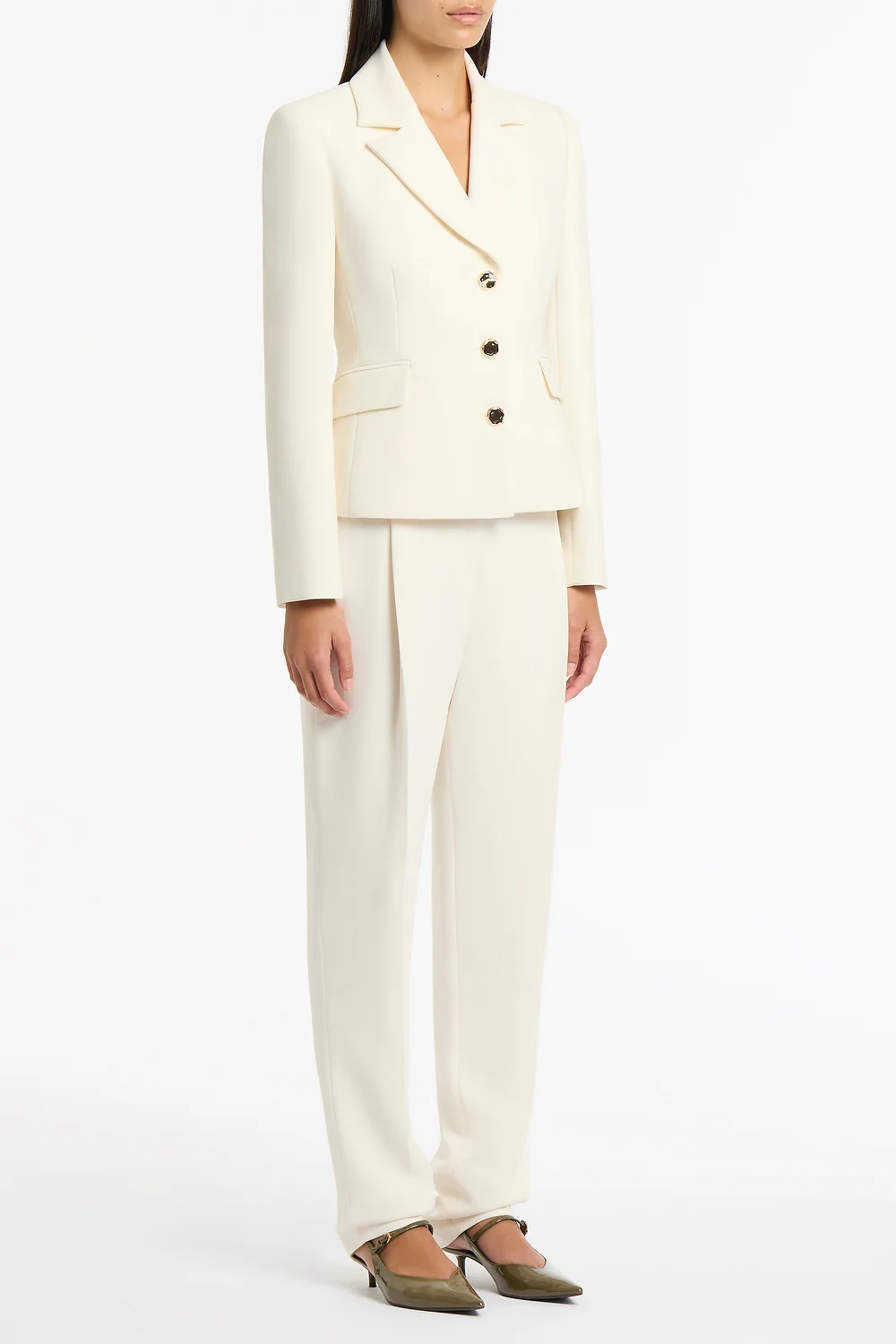 IVORY CREPE TAPERED LEG PLEAT PANT - Image 2