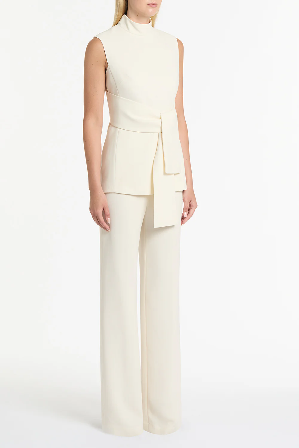 IVORY CREPE WIDE WAISTED PANT - Image 3