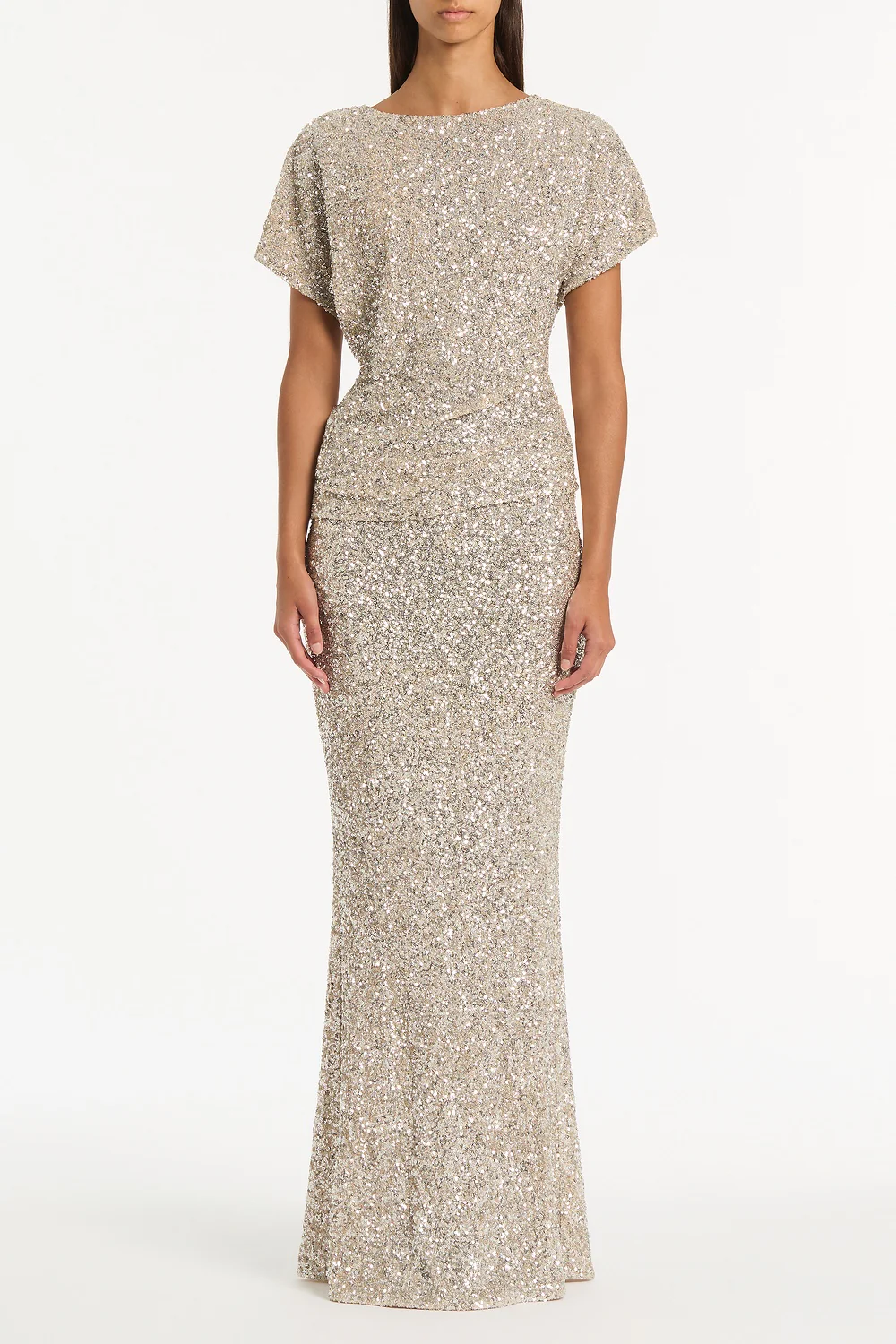 IVORY CRUSHED SEQUIN COLUMN SKIRT