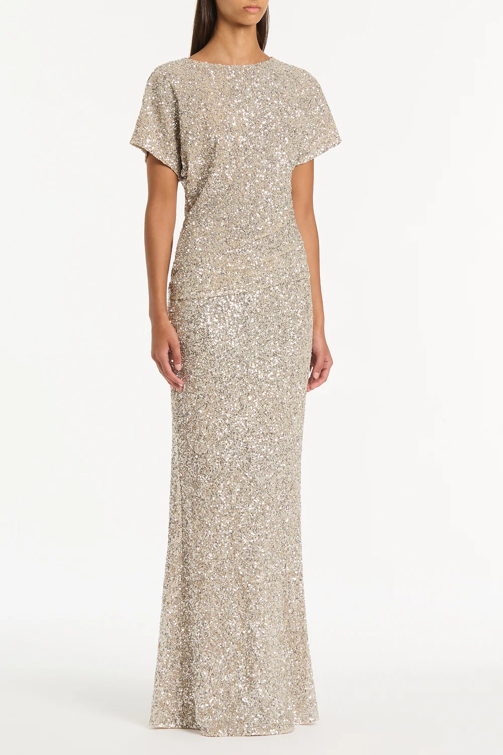 IVORY CRUSHED SEQUIN COLUMN SKIRT - Image 3