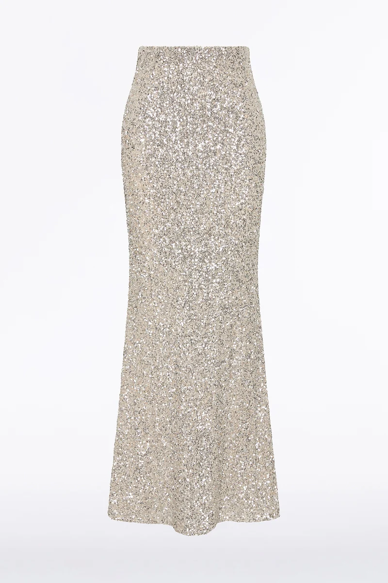 IVORY CRUSHED SEQUIN COLUMN SKIRT - Image 4