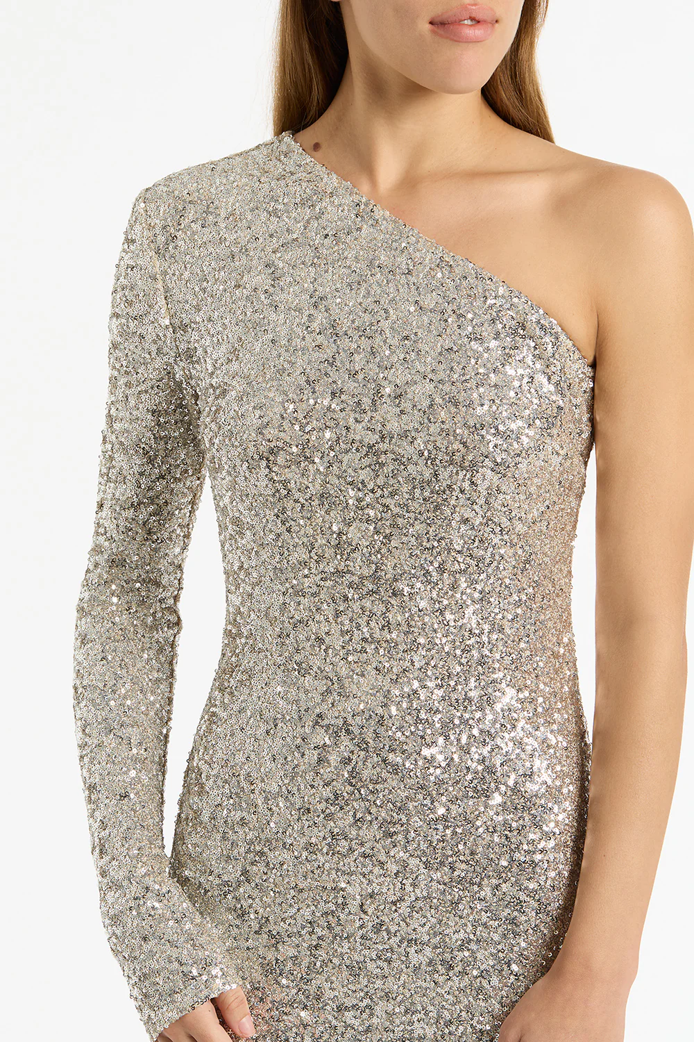 IVORY CRUSHED SEQUIN FITTED DRESS - Image 4