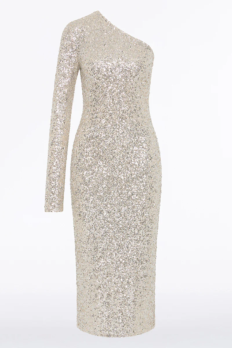 IVORY CRUSHED SEQUIN FITTED DRESS - Image 6