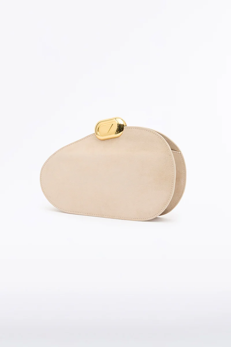 IVORY CZ OVAL SUEDE CLUTCH - Image 2