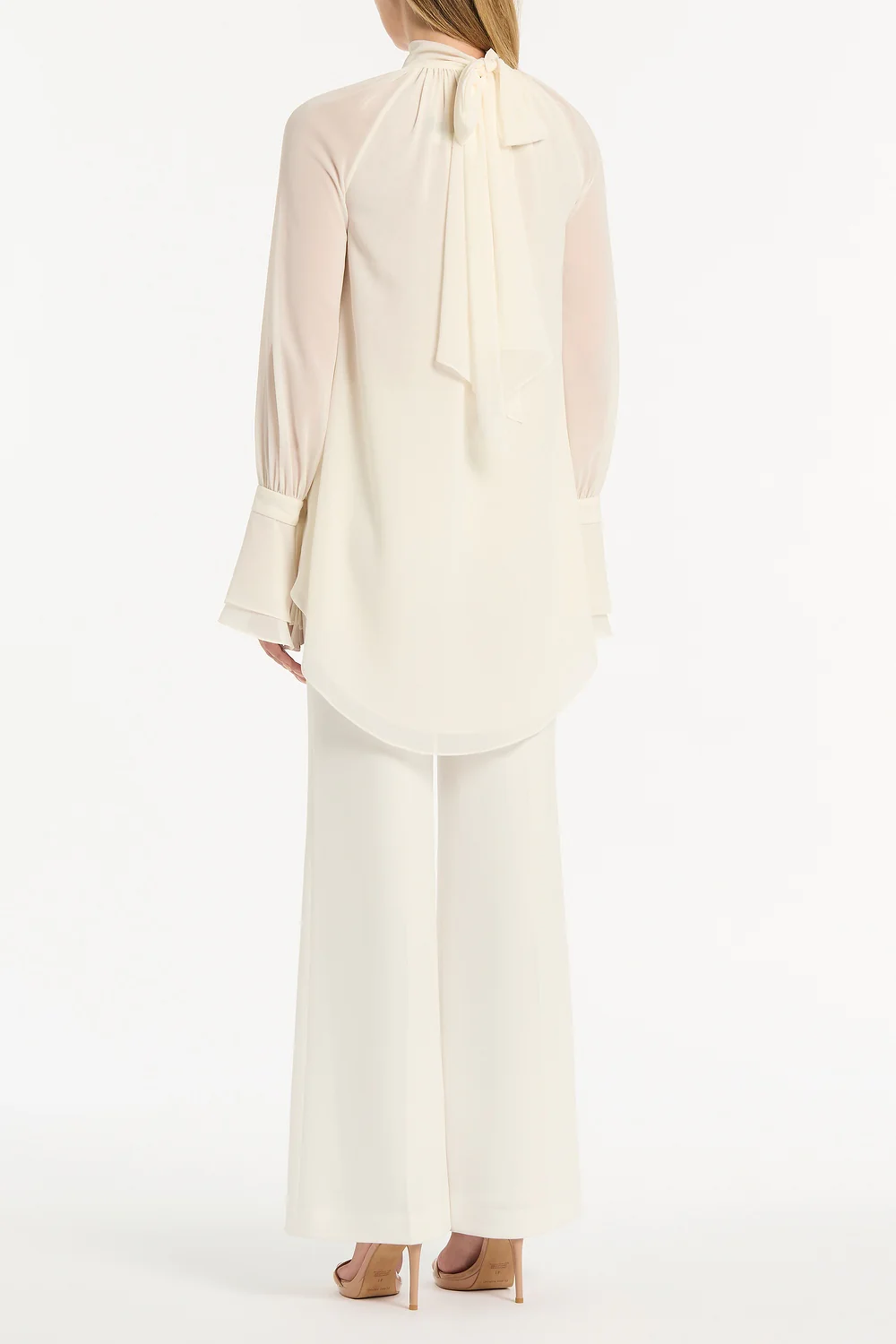 IVORY GEORGETTE HIGH LOW BLOUSE - Image 2
