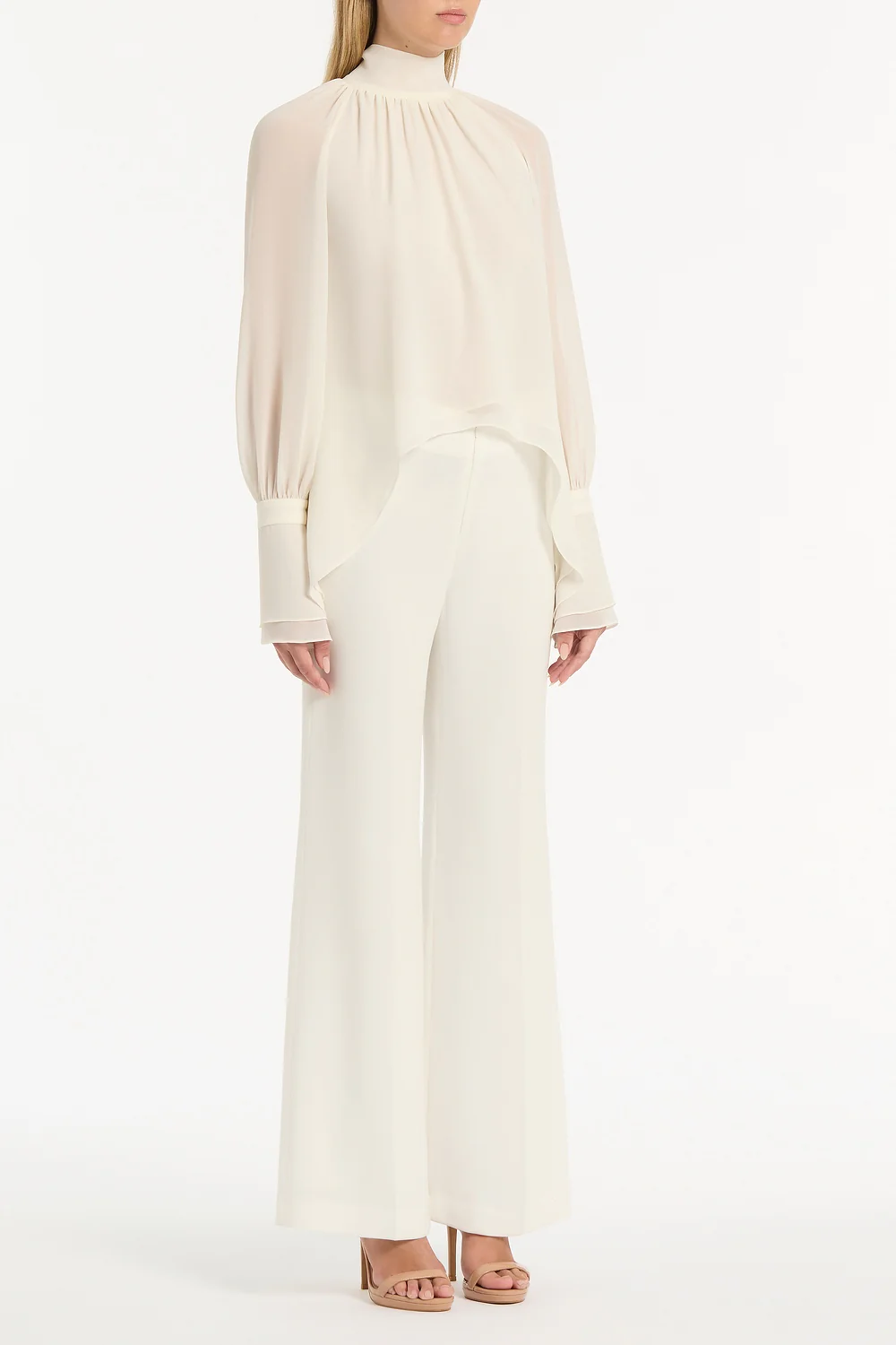 IVORY GEORGETTE HIGH LOW BLOUSE - Image 3