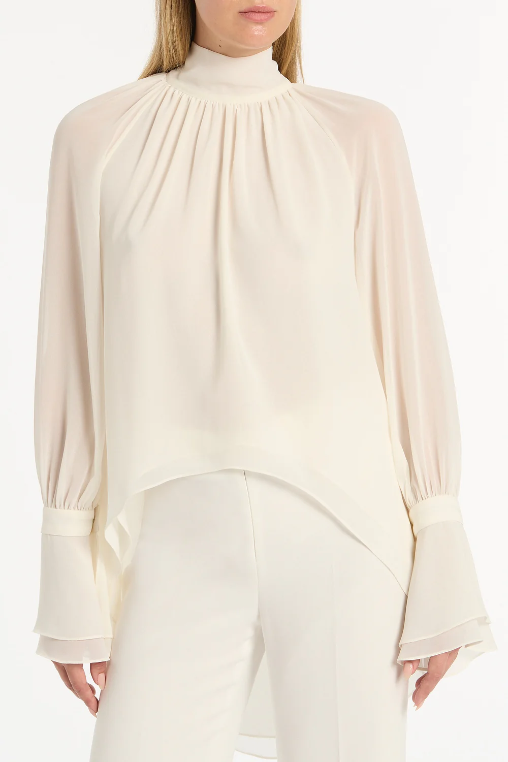 IVORY GEORGETTE HIGH LOW BLOUSE - Image 4