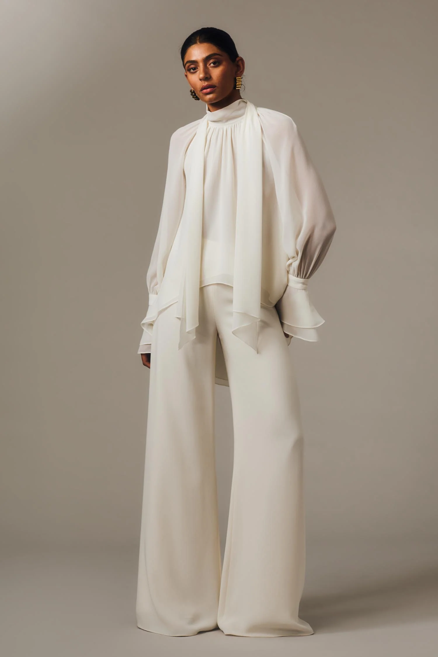 IVORY GEORGETTE HIGH LOW BLOUSE - Image 5