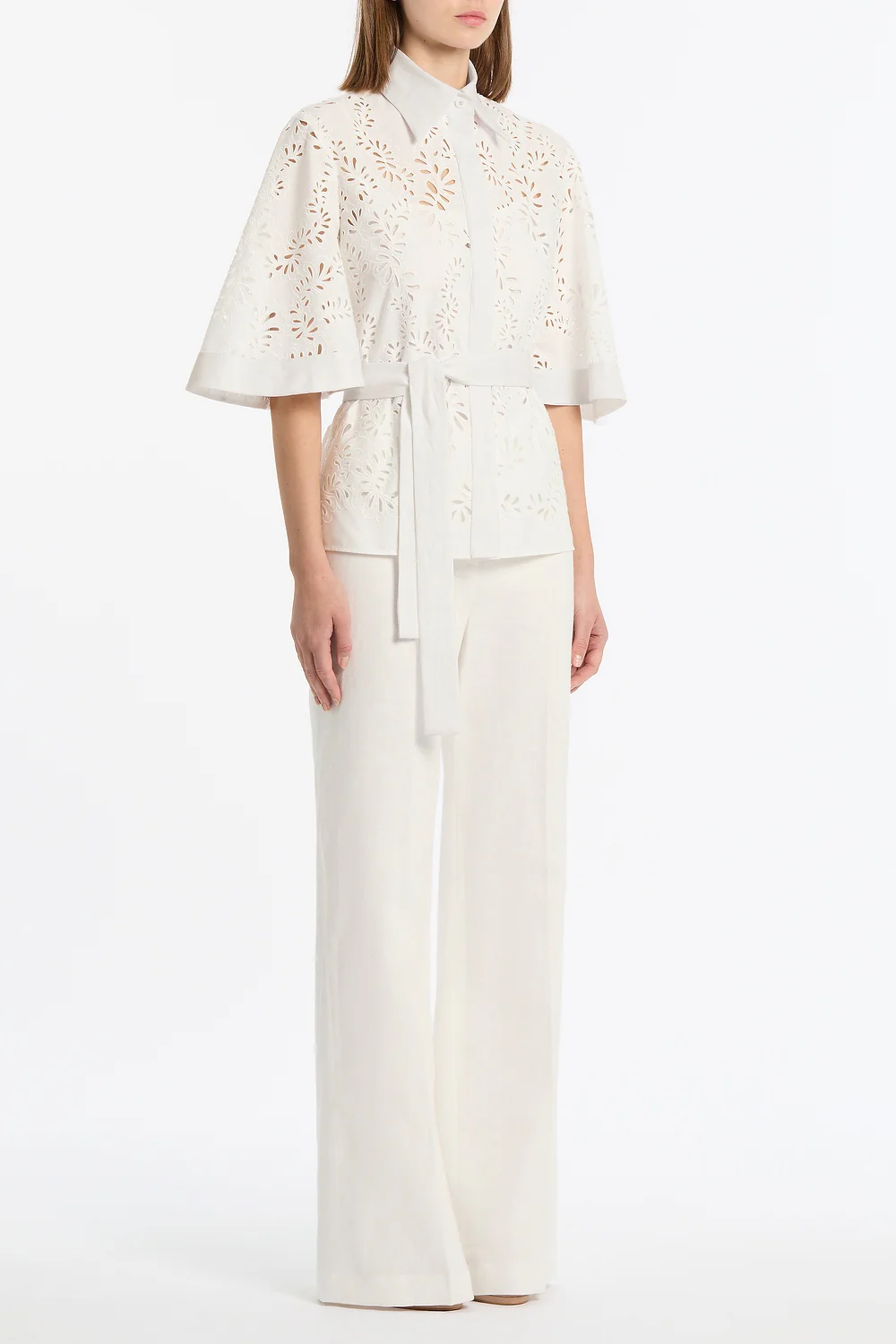IVORY LACE BRODERIE FLUTED SLEEVE TIE TOP - Image 2