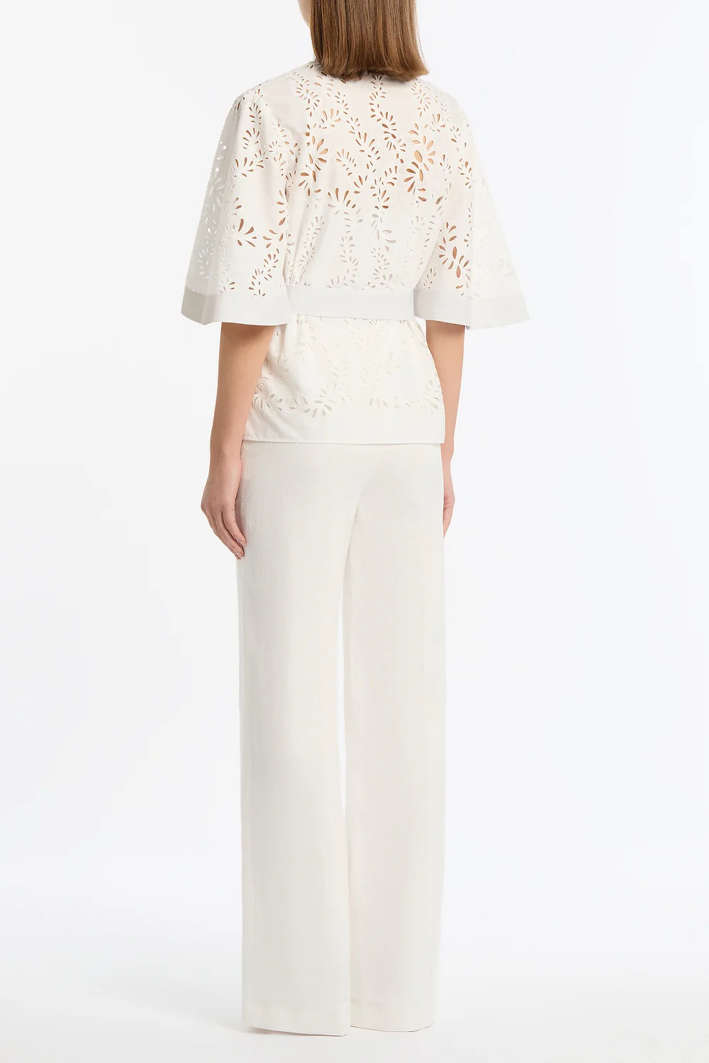 IVORY LACE BRODERIE FLUTED SLEEVE TIE TOP - Image 3