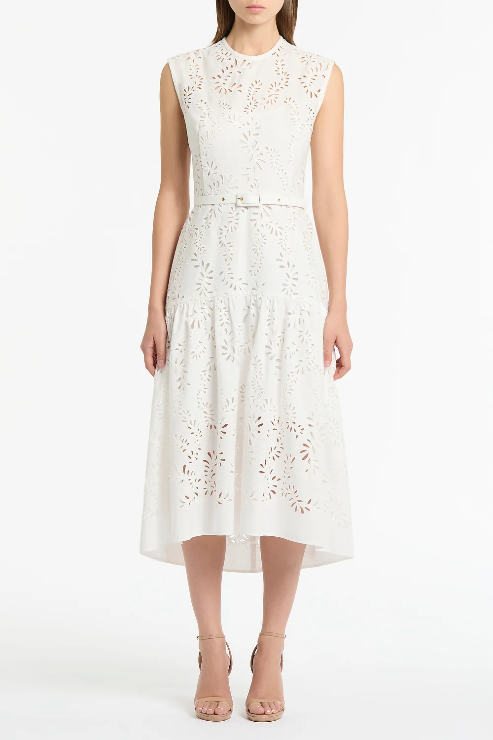 IVORY LACE BRODERIE MIDI DRESS