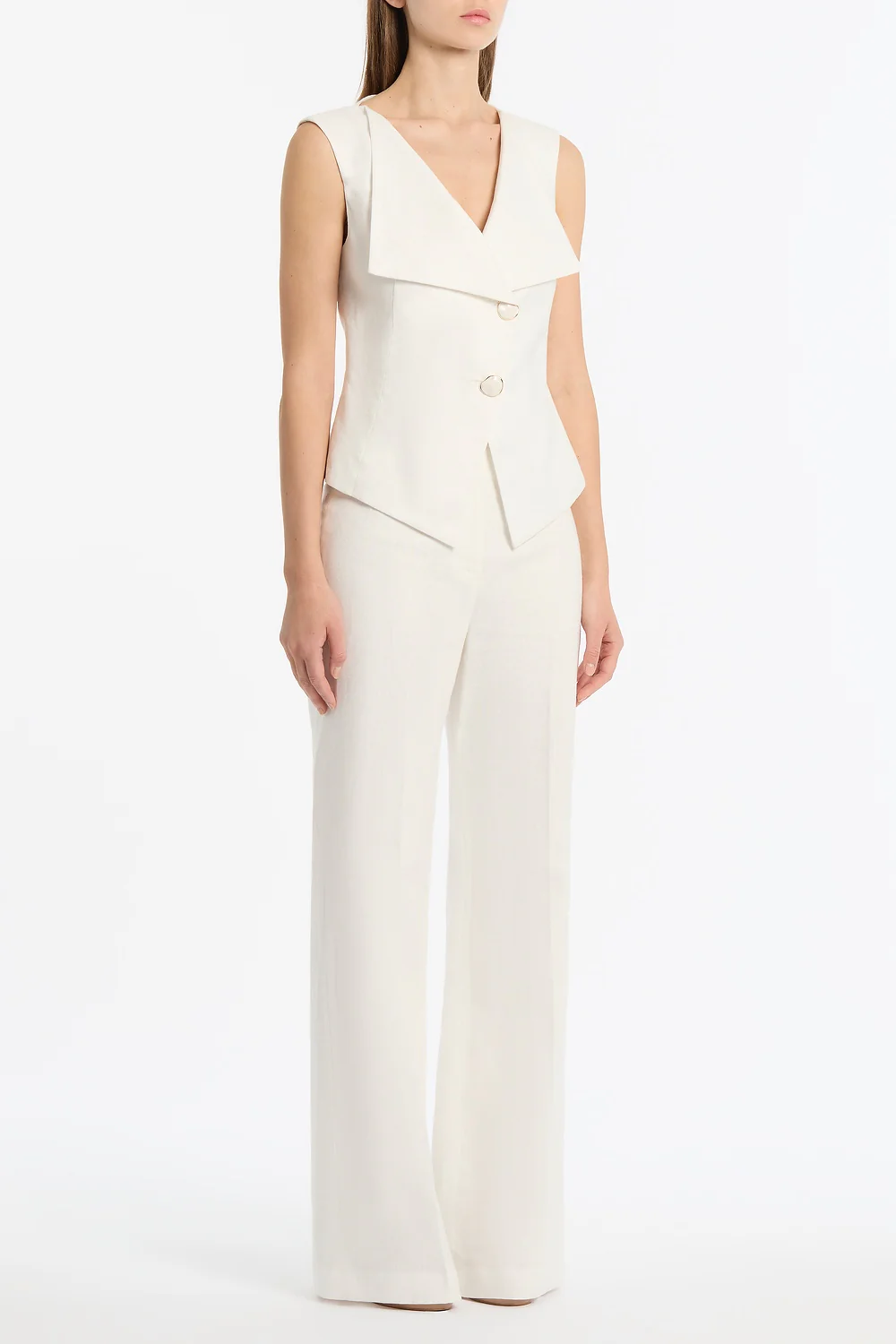 IVORY LINEN DOUBLE BREASTED VEST - Image 2