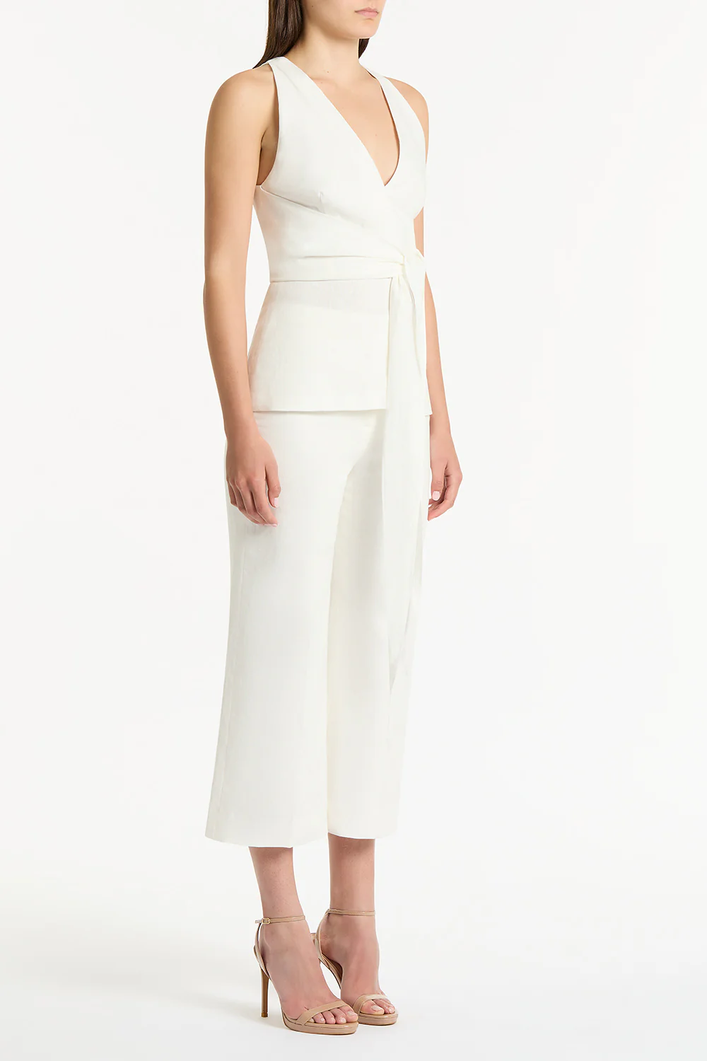 IVORY LINEN WAISTED CROP PANT - Image 3