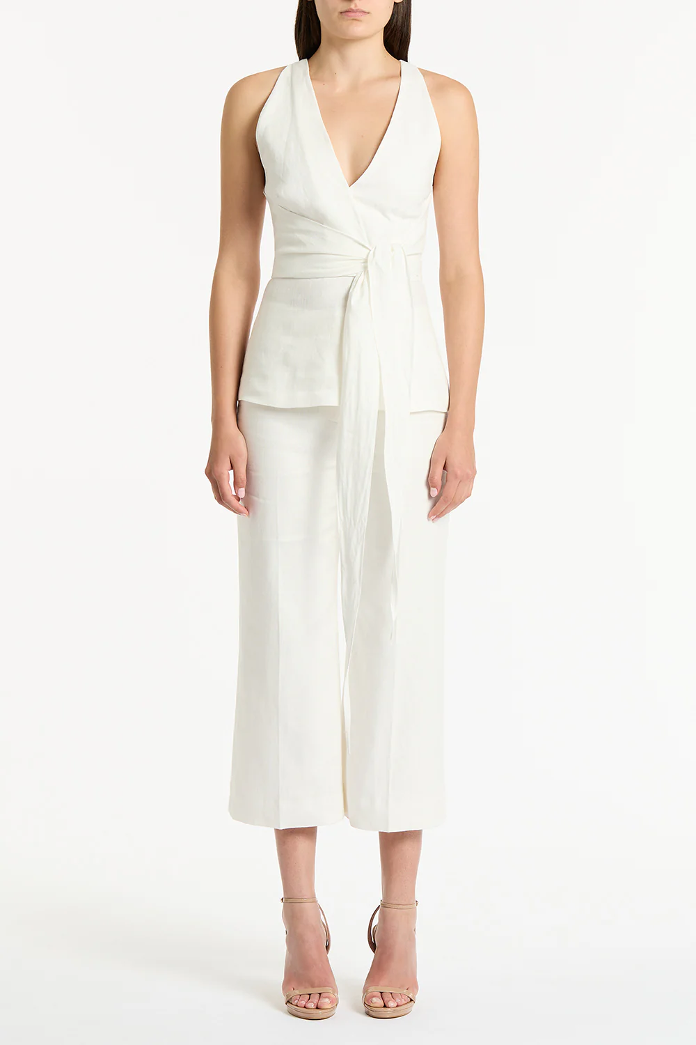 IVORY LINEN V-NECK WRAP TOP