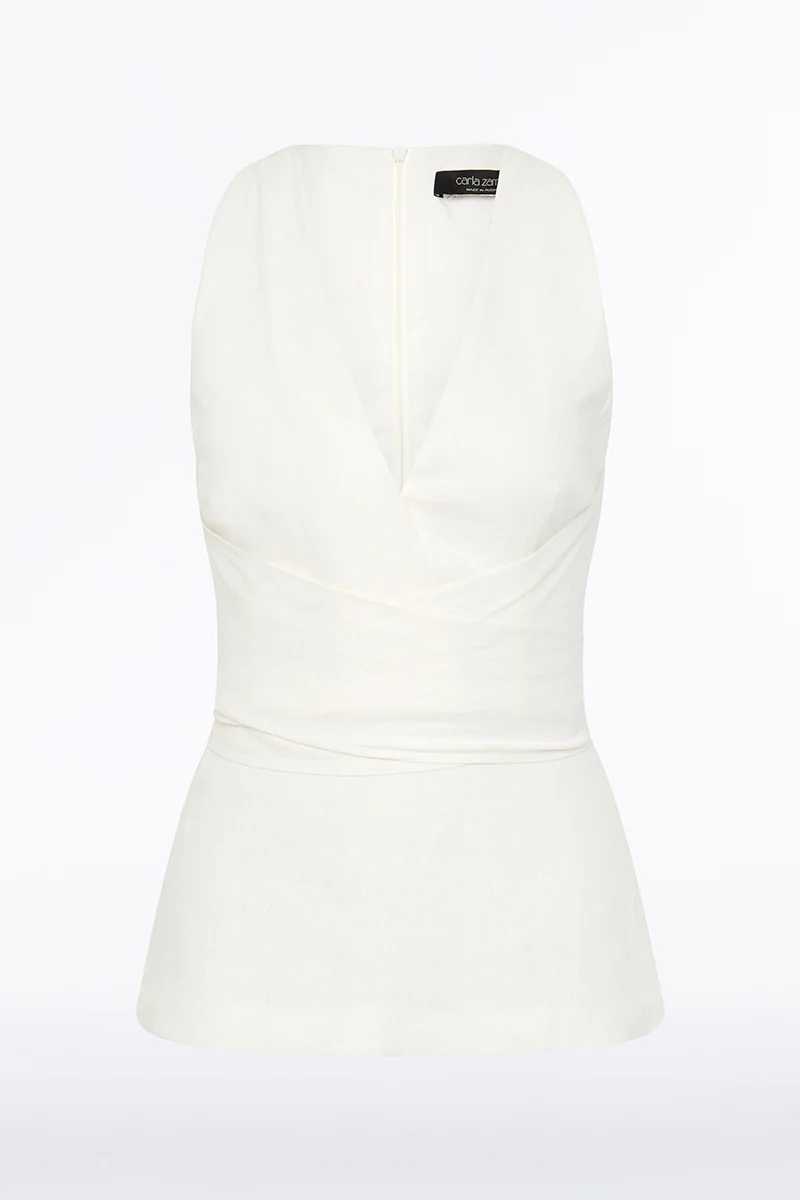 IVORY LINEN V-NECK WRAP TOP - Image 5