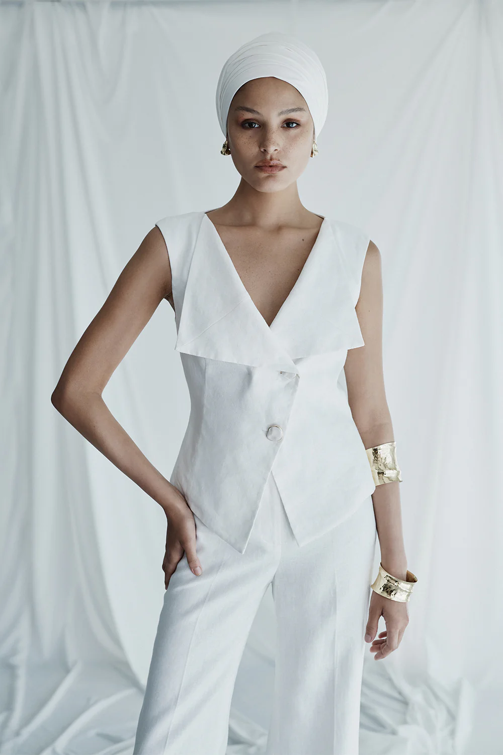 IVORY LINEN WAISTED PANT - Image 4