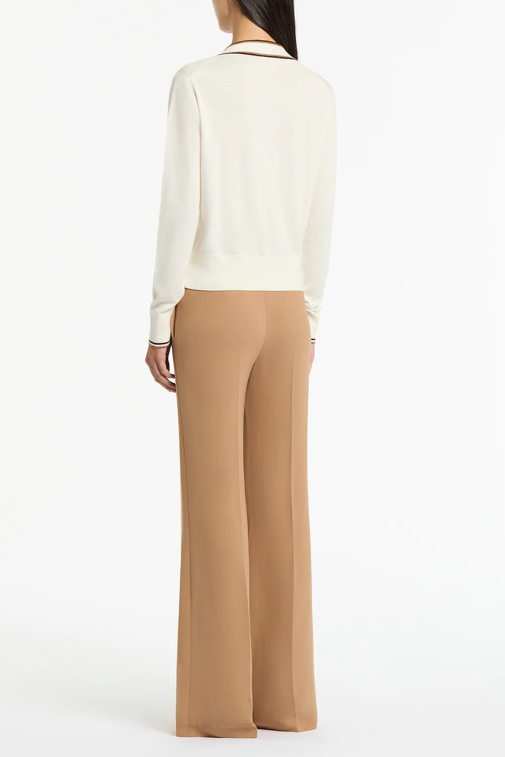 IVORY MERINO TIPPED TIE NECK KNIT TOP - Image 3
