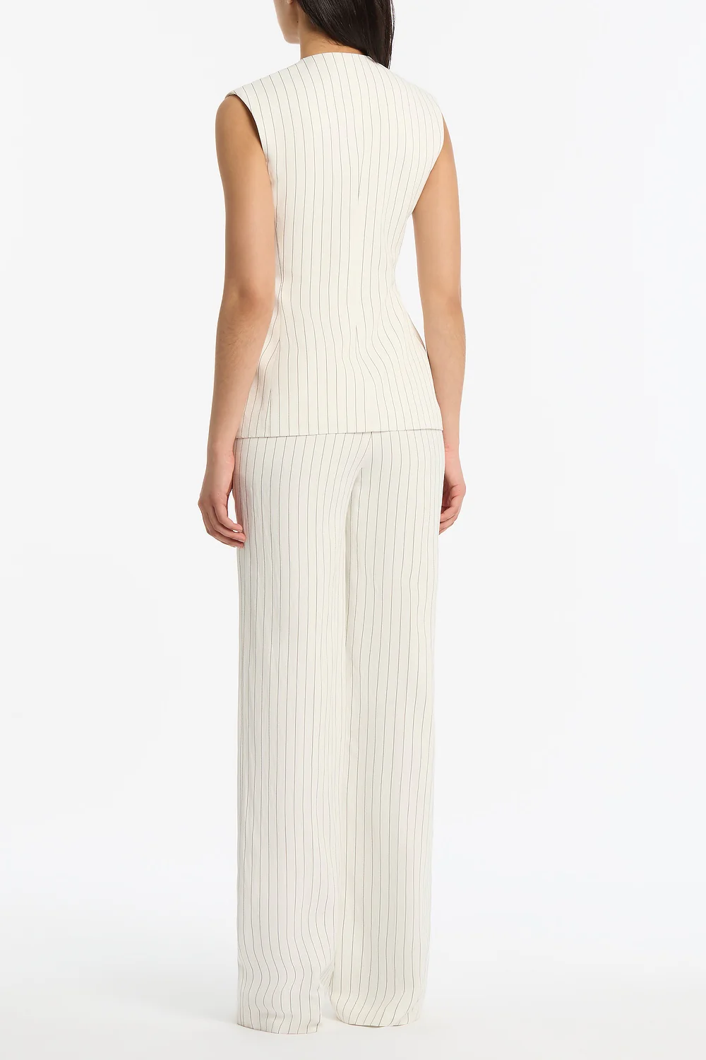 IVORY PINSTRIPE LINEN ASYMMETRIC VEST - Image 3