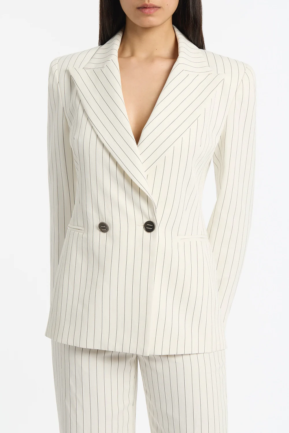 IVORY PINSTRIPE LINEN DOUBLE BREASTED JACKET - Image 4